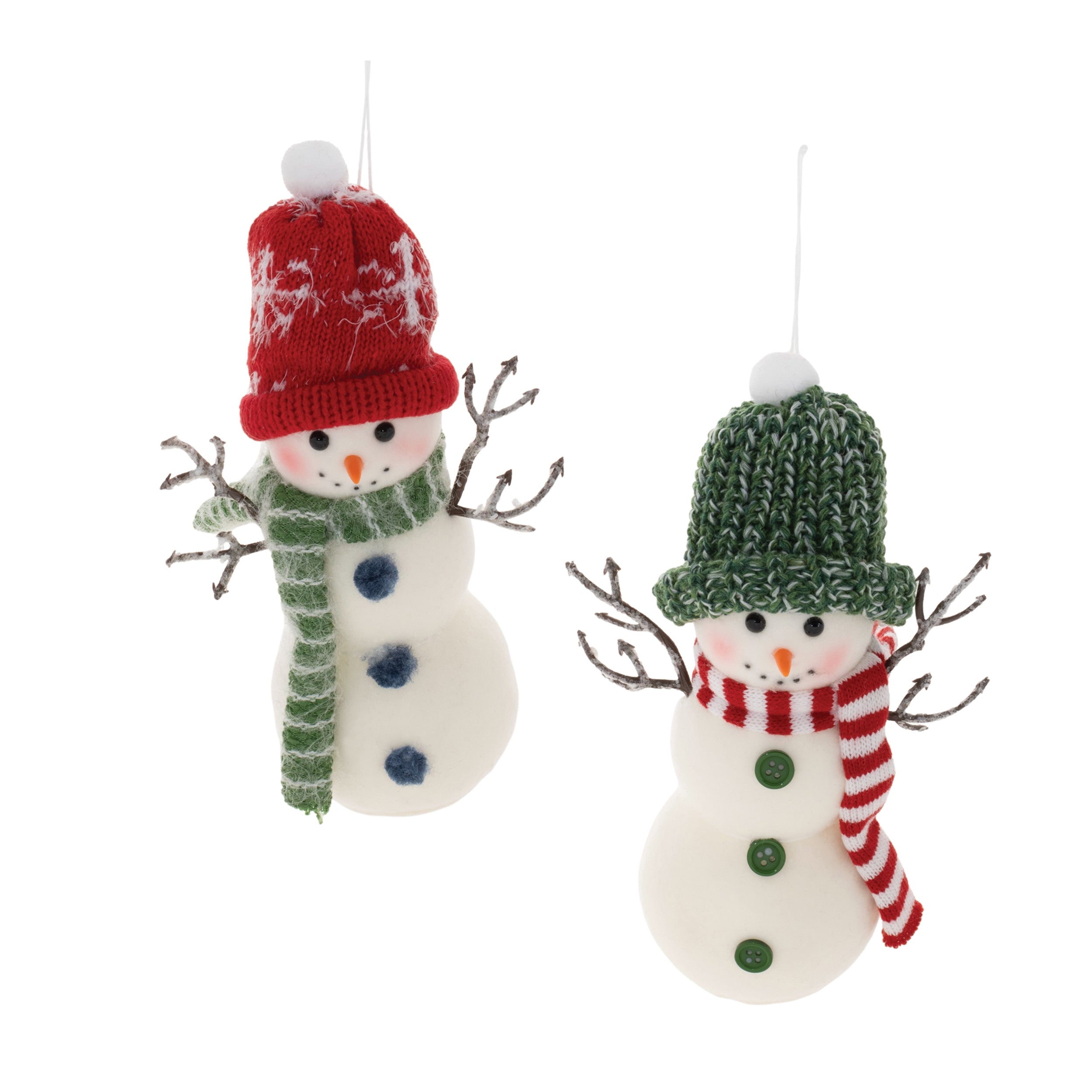 Snowman Ornament (2 Asst) 7.5”H Polyester