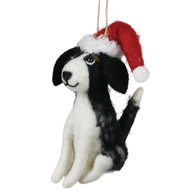 Puppy with Santa Hat Ornament , Felt