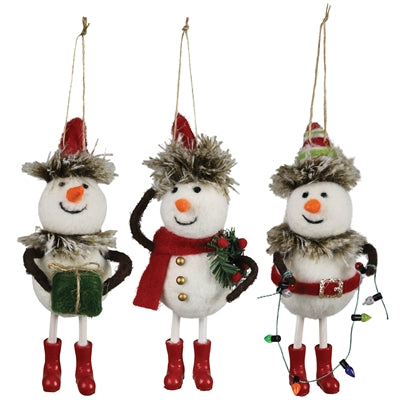 Snowmen Ornaments, Felt - Set of 3