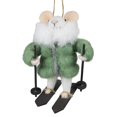 Mouse in Parka on Skis Ornament, Felt