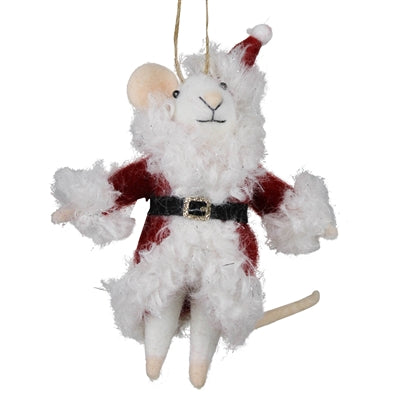 White Santa Mouse Ornament, Felt