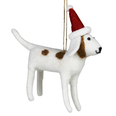 Spotted Dog with Santa Hat Ornament, Felt