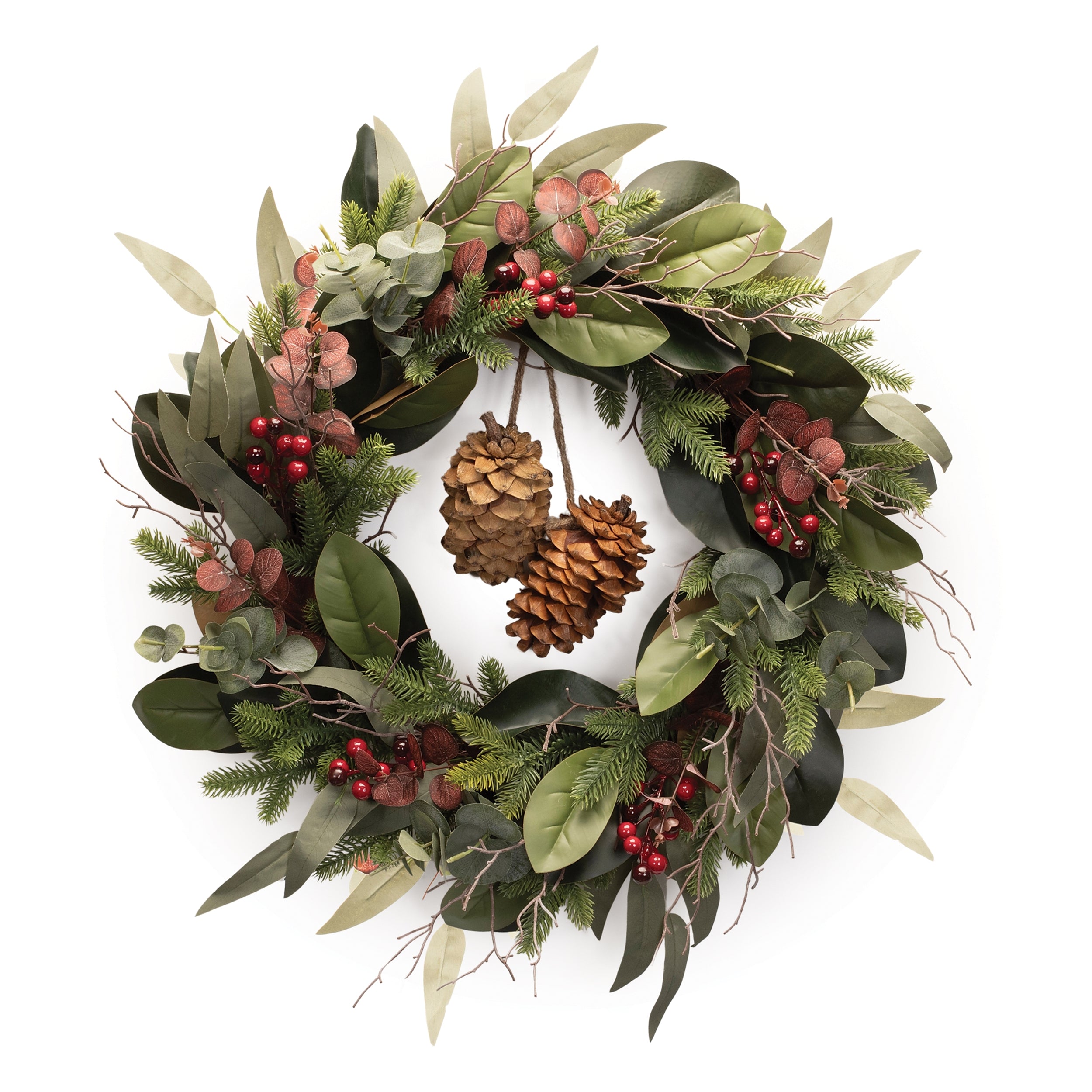 Pine and Magnolia Leaf Wreath 24”D Polyester/