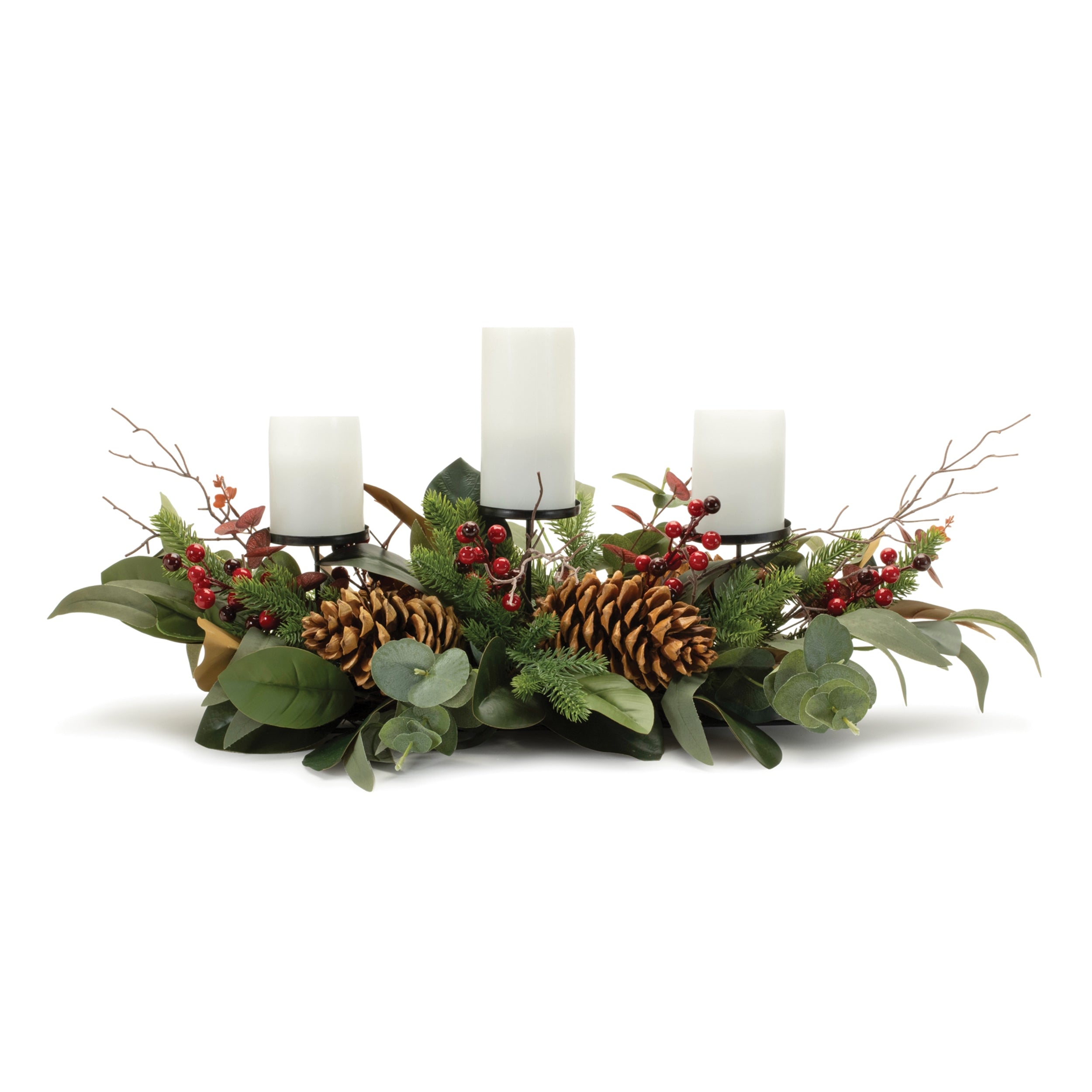 Pine and Magnolia Leaf Candle Holder Centerpiece 29"L x 20"W x 10"H Polyester//Metal