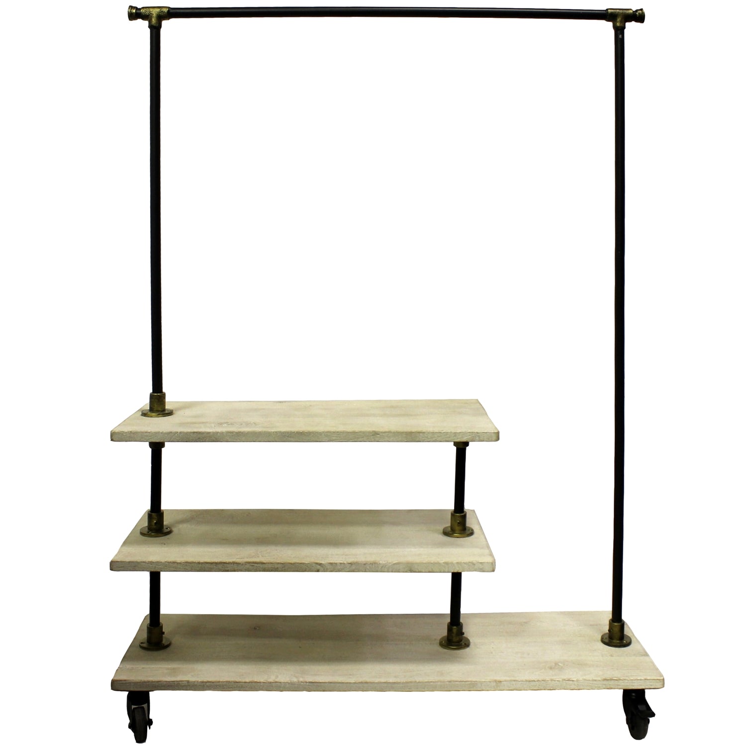 Refinery Wood and Iron Hall Tree - Black, Brass and White Wood