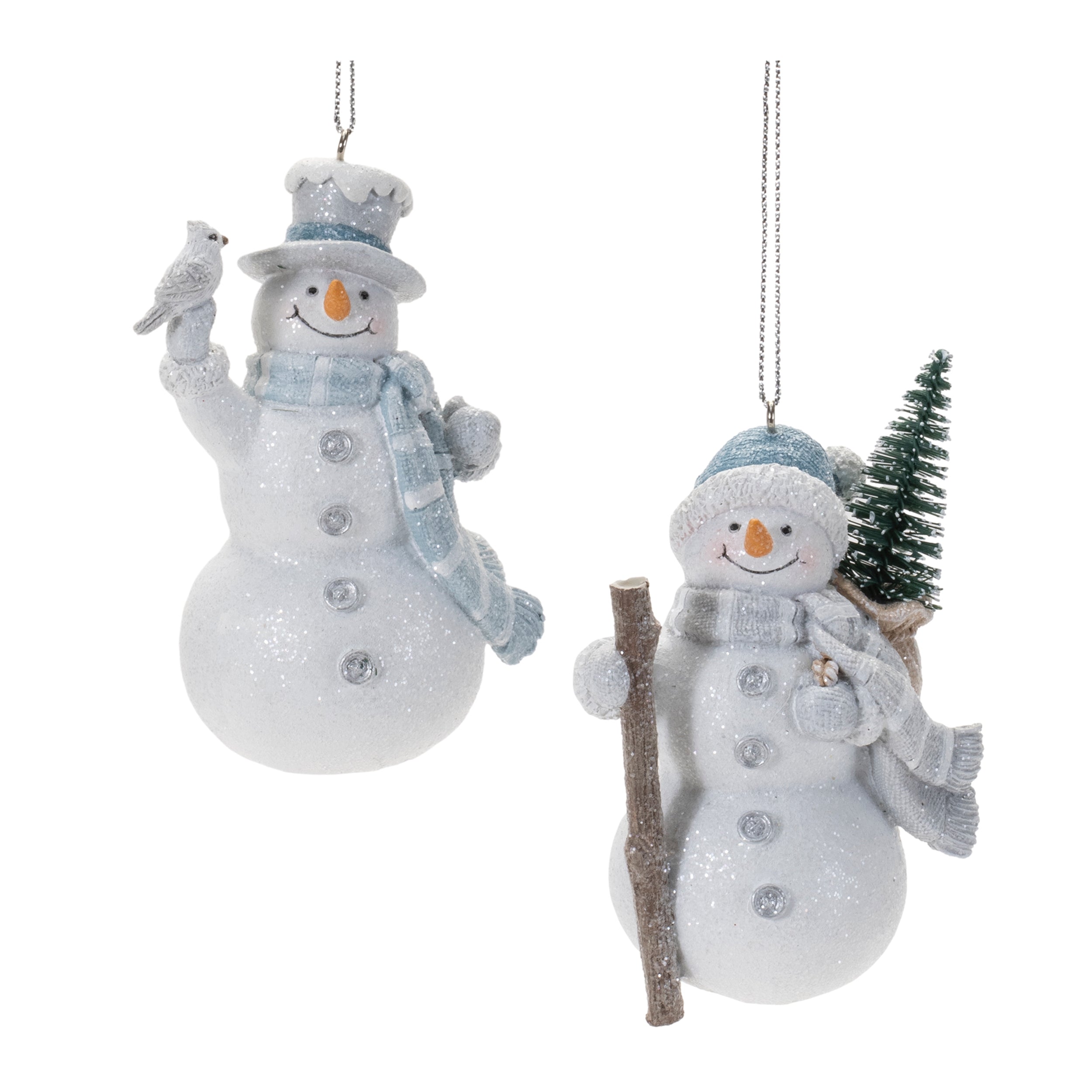 Snowman Ornament (2 Asst) 3.25"H, 3.75"H Resin