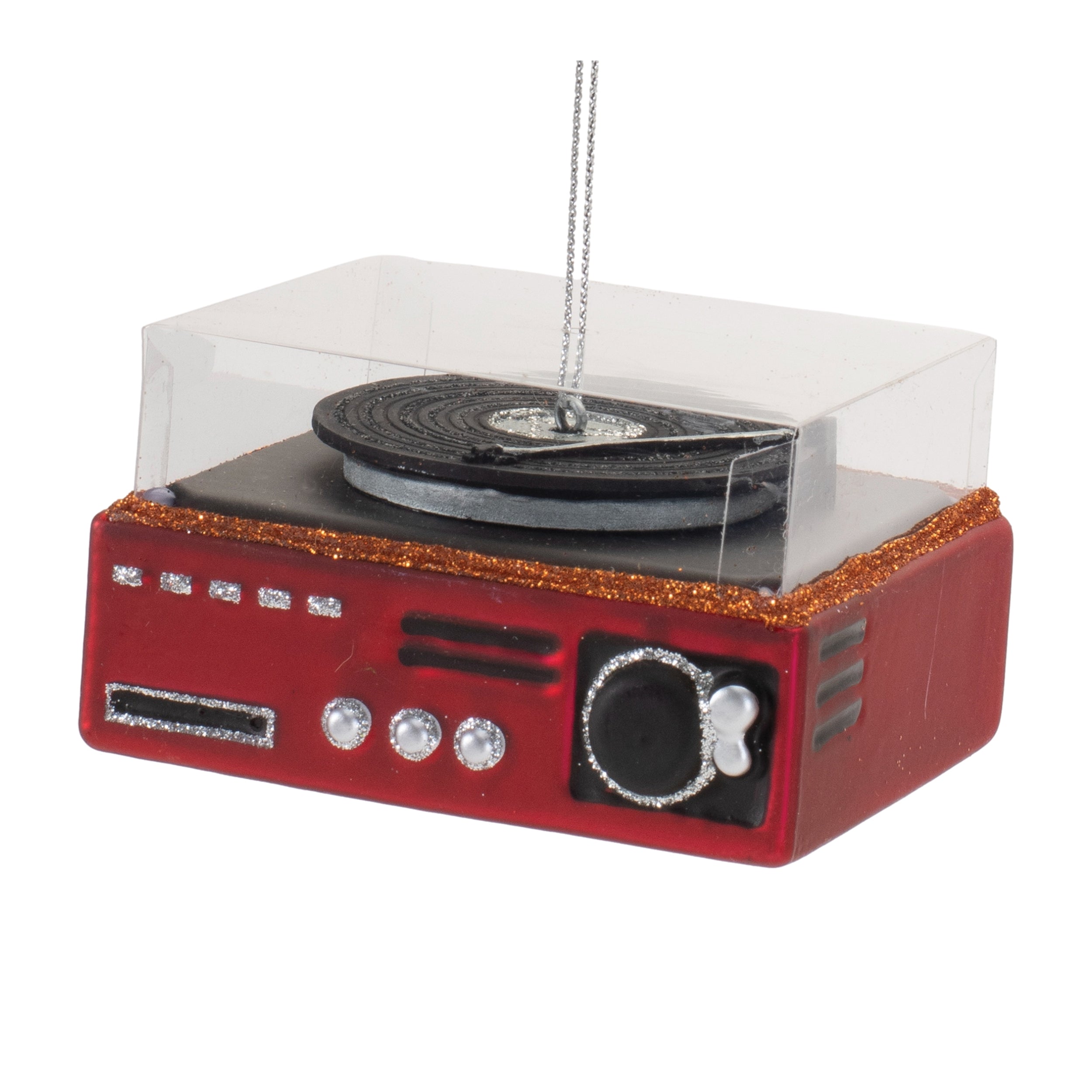 Record Player Ornament 3"L x 2"H Glass