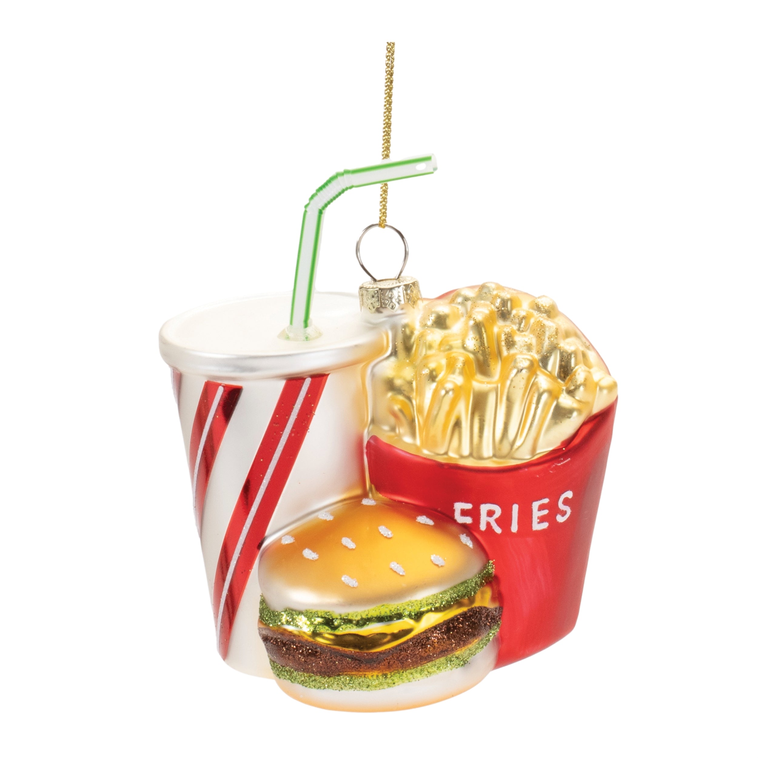 Burger/Fries/Drink Ornament 4.5”H Glass