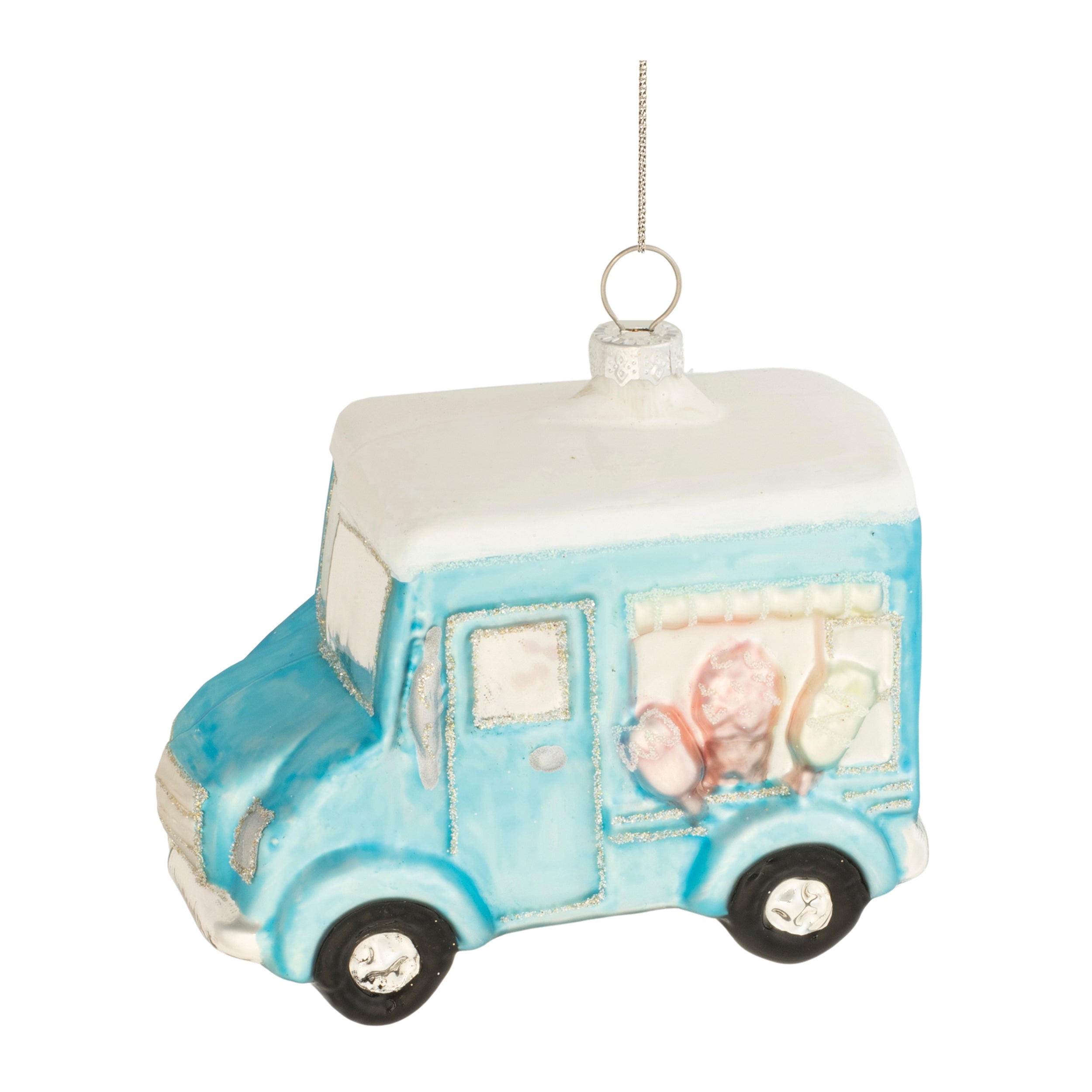 Ice Cream Truck Ornament 4”H Glass