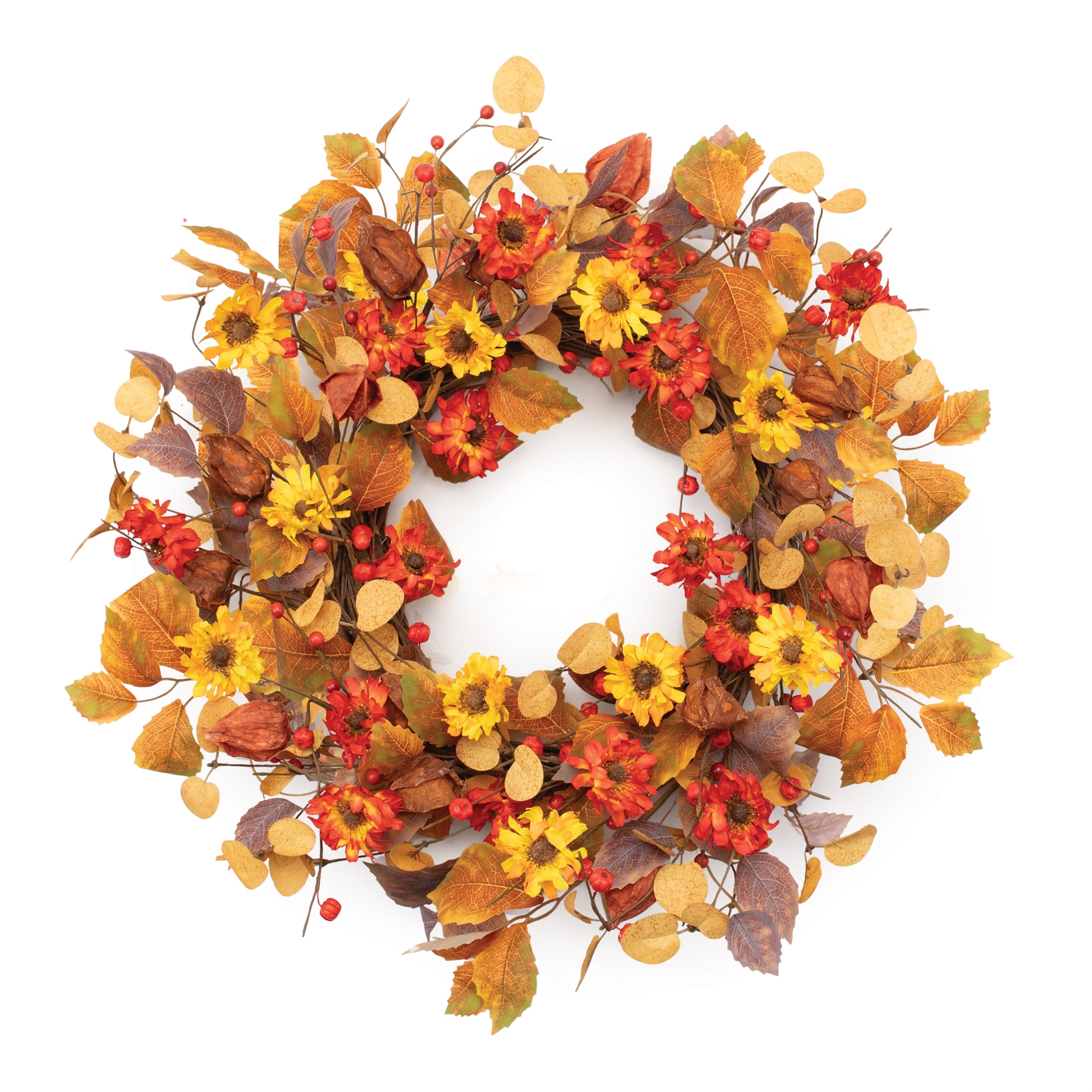 Mixed Fall Floral Wreath 24”D Polyester
