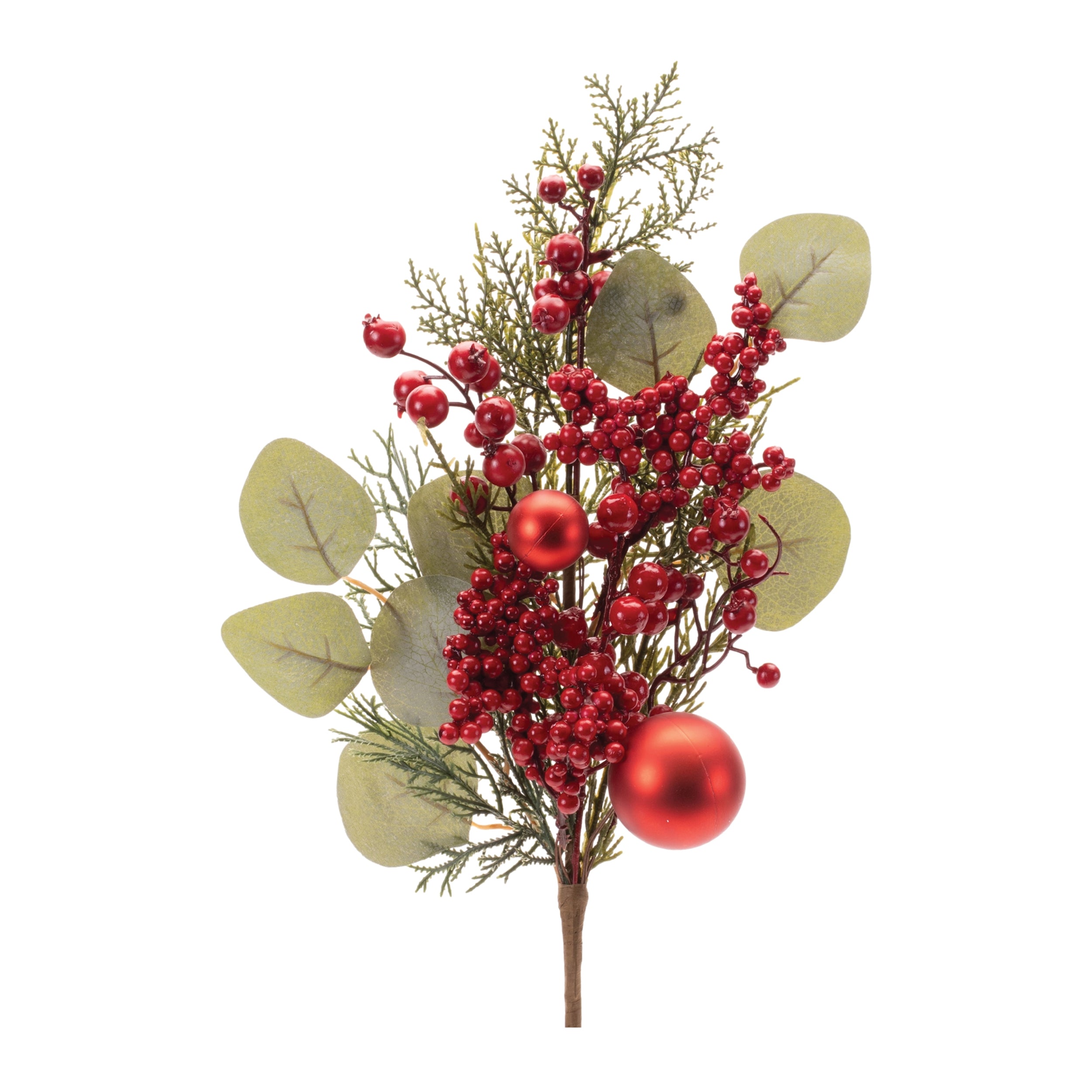 Mixed Pine Berry and Ornament Spray 19”H Polyester/