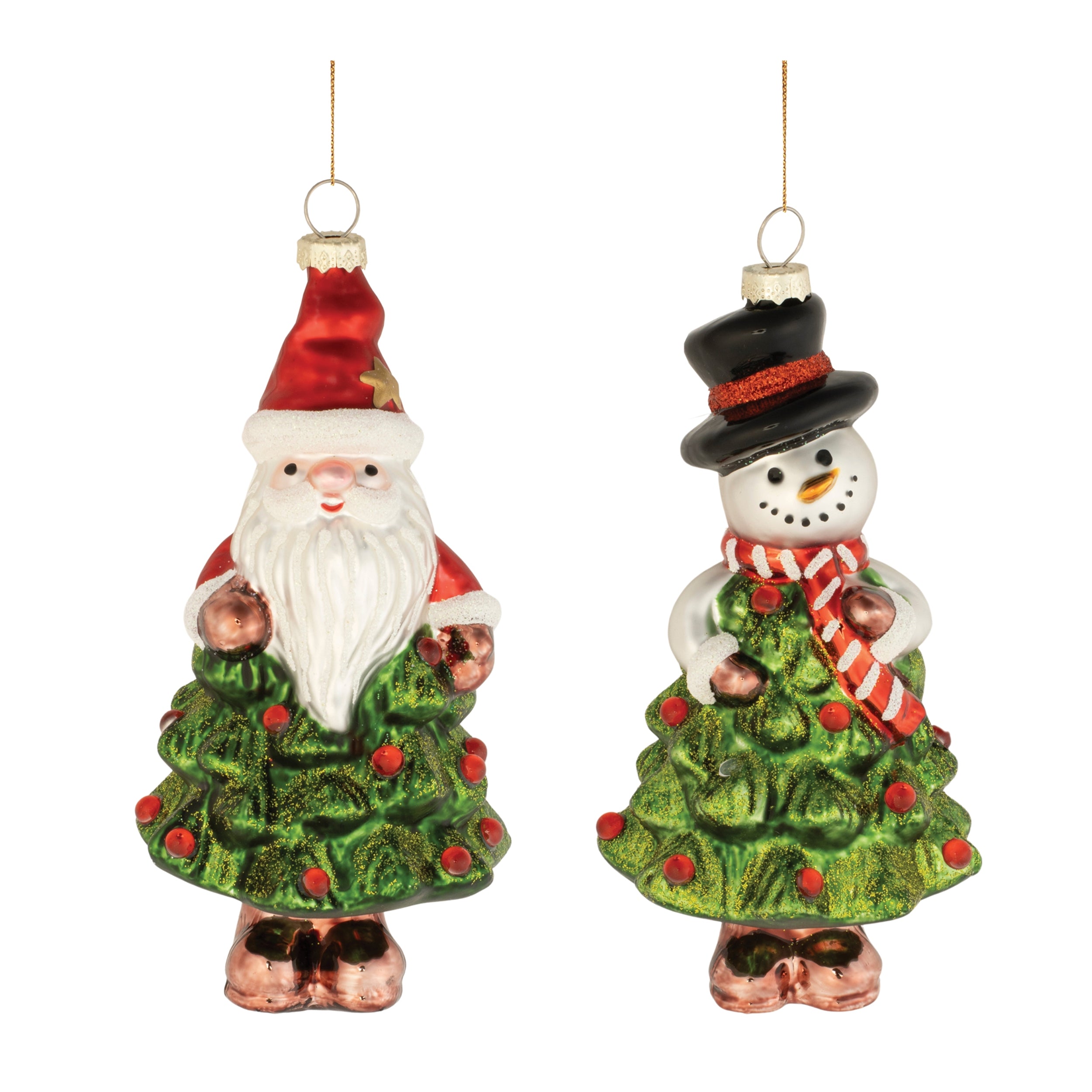 Santa and Snowman Tree Ornament (2 Asst) 5.5"H, 6"H Glass