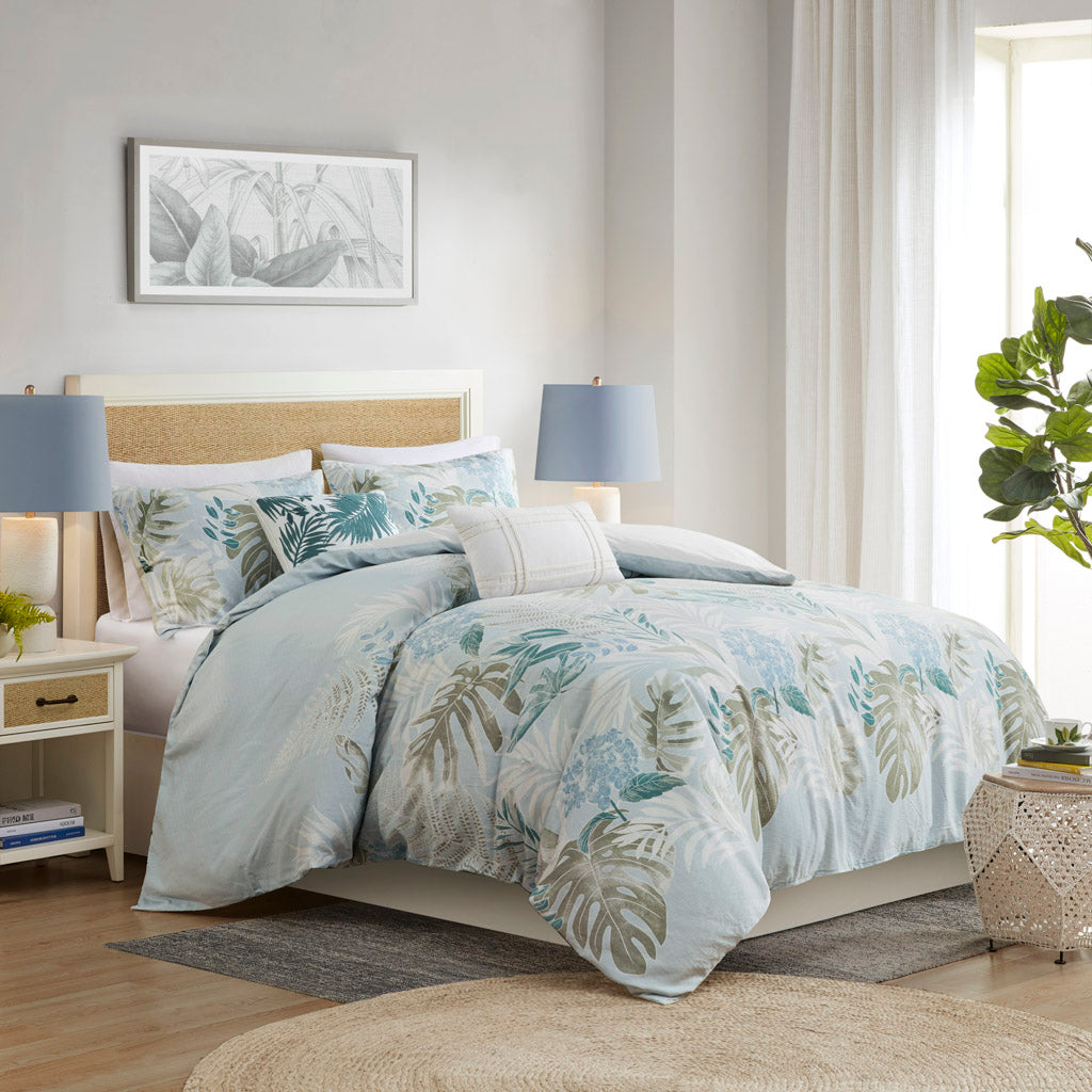 Kiawah Island 5 Piece Cotton Duvet Cover Set with Throw Pillow