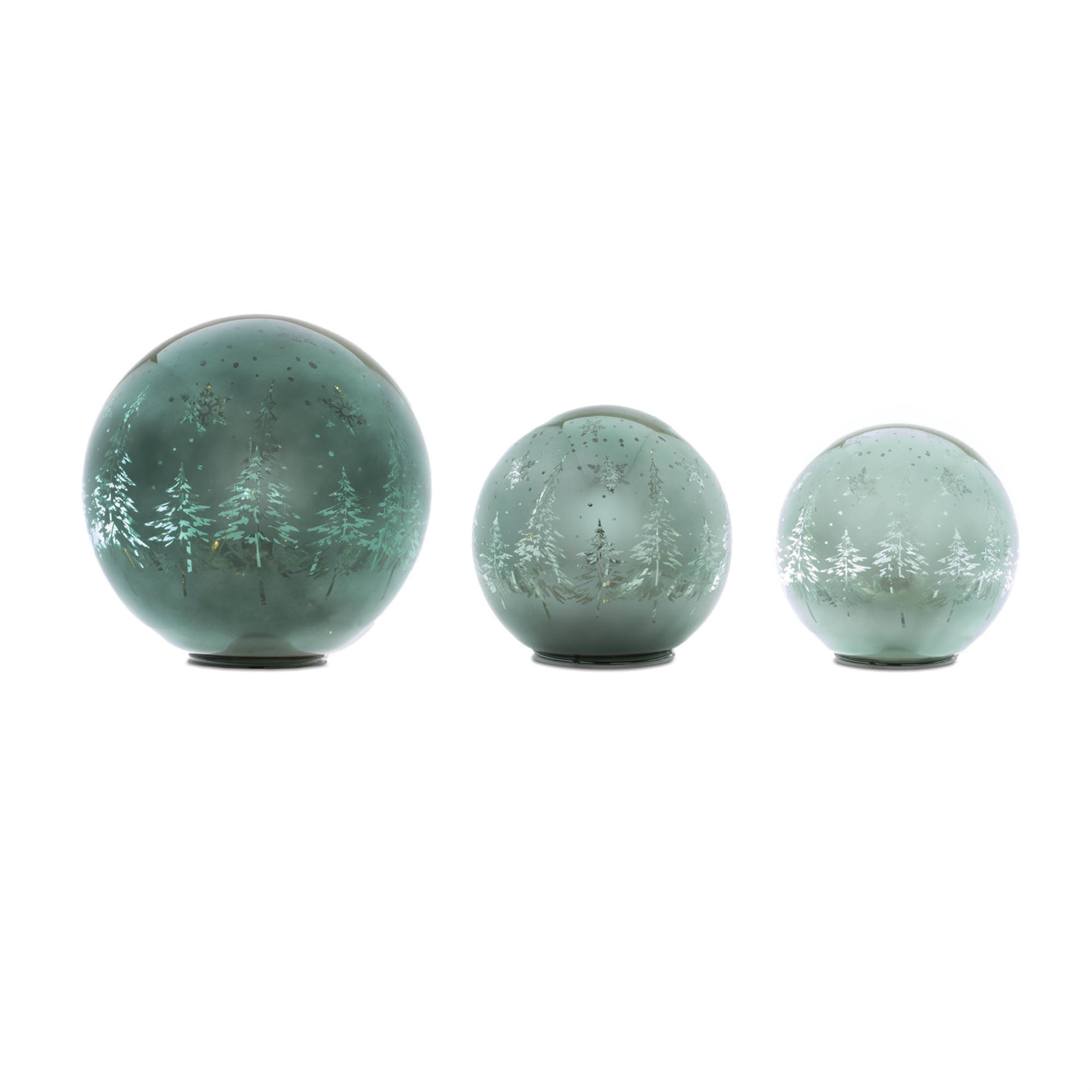 LED Globe w/Tree (Set of 3) 4"H, 5"H, 7.5"H Glass 3 AA Batteries Not Included