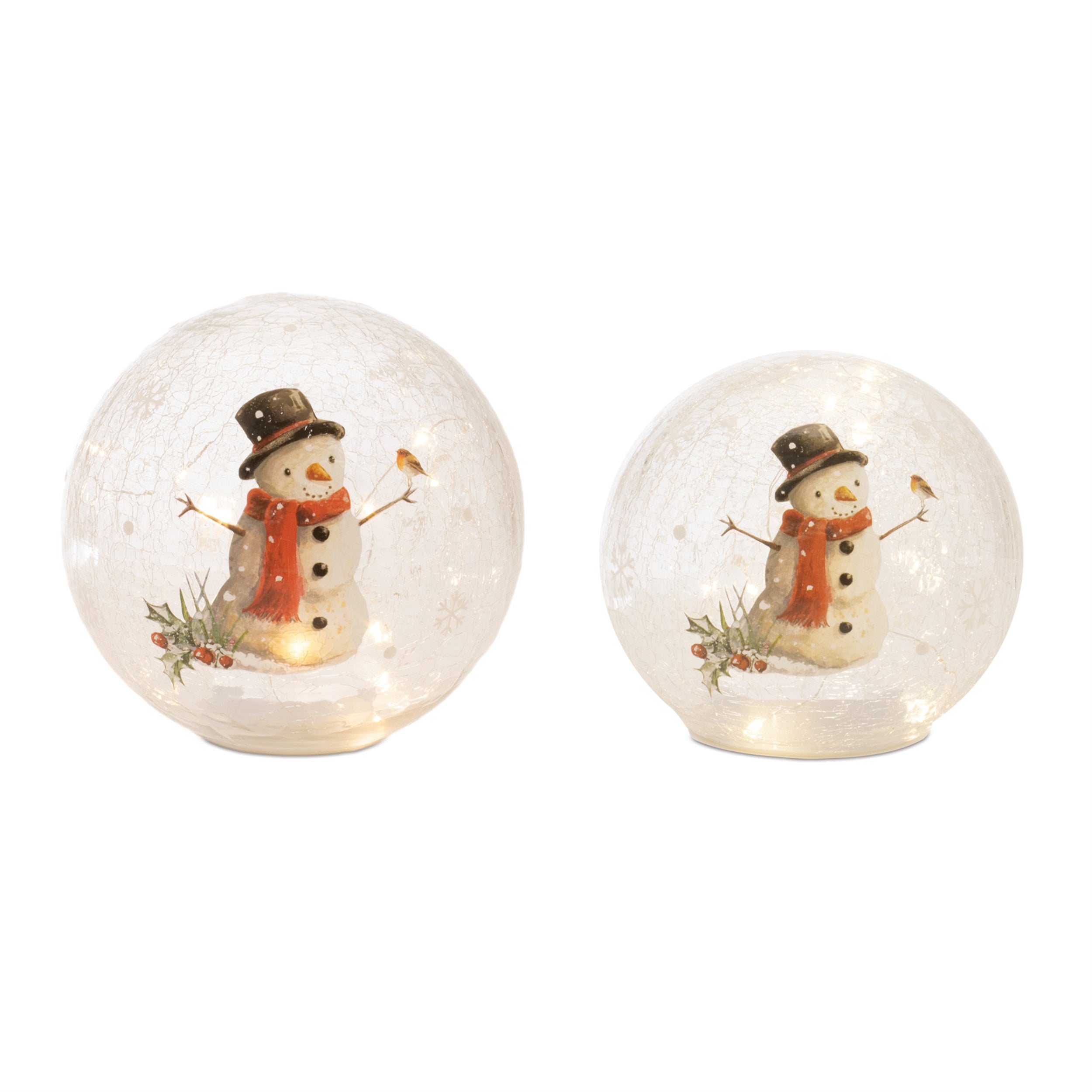 LED Globe w/Snowman (Set of 2) 5"H, 7.5"H Glass 3 AA Batteries Not Included