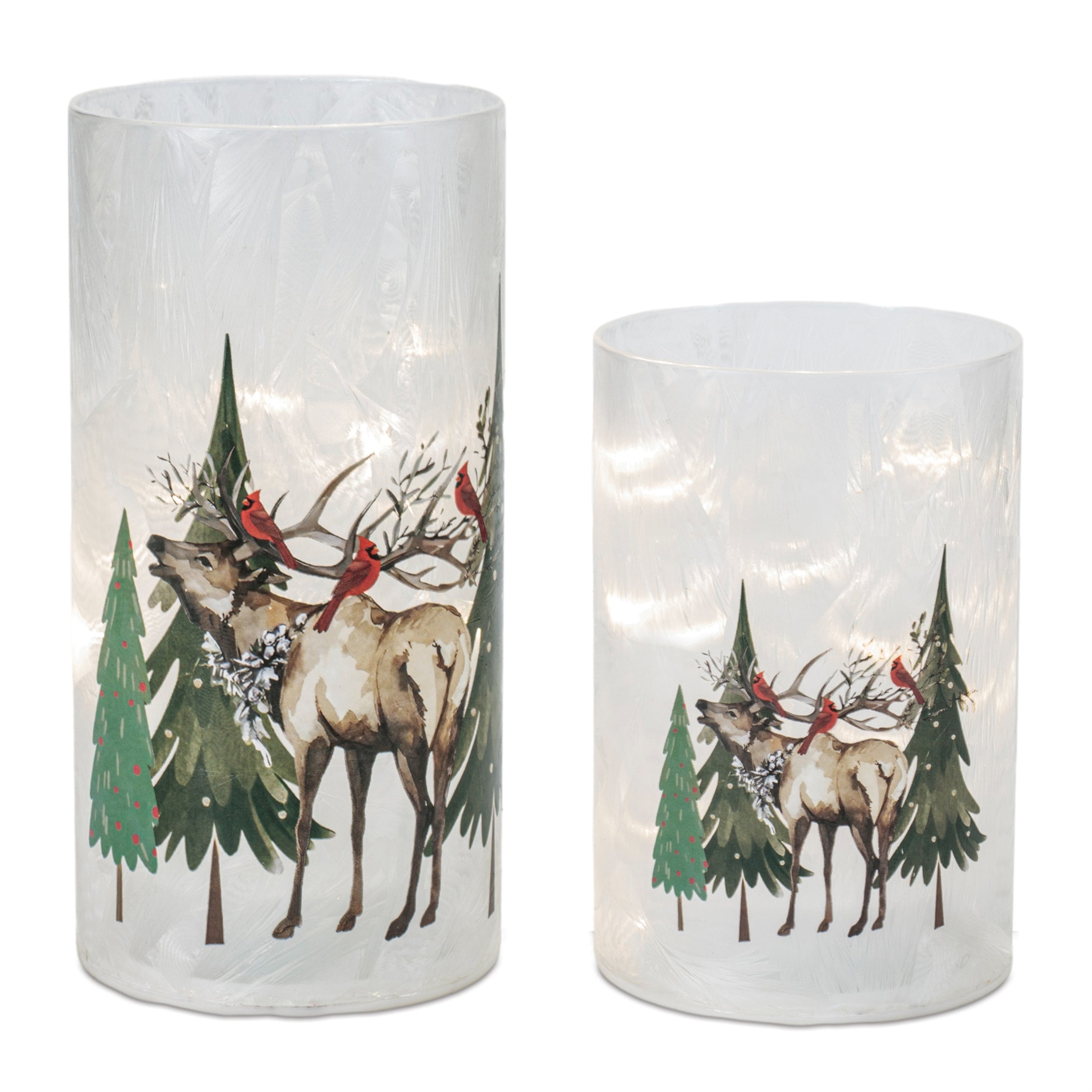 LED Luminary w/Deer (Set of 2) 5.5"H, 7.5"H Glass 3 AA Batteries Not Included