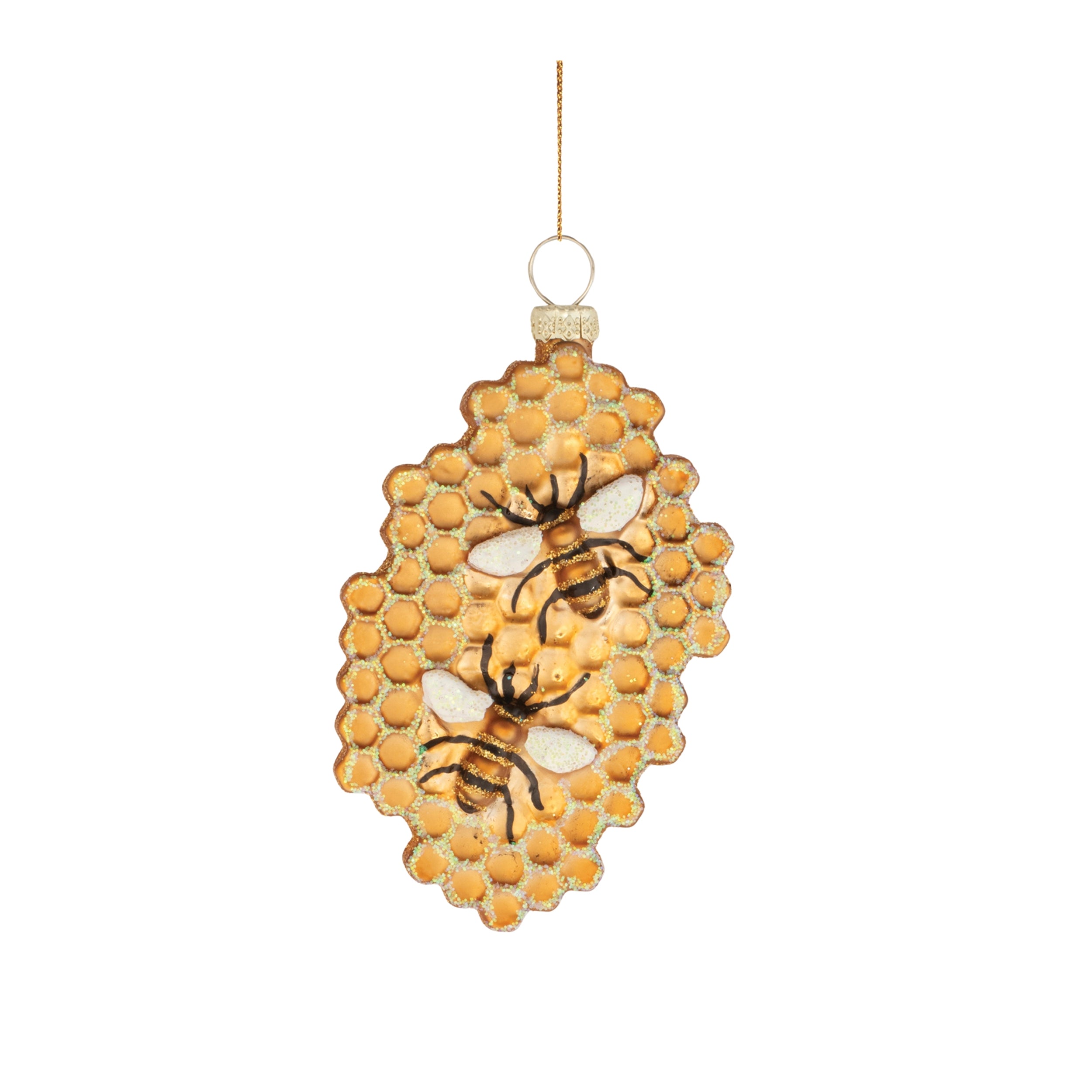 Bee and Honeycomb Ornament 4”H Glass