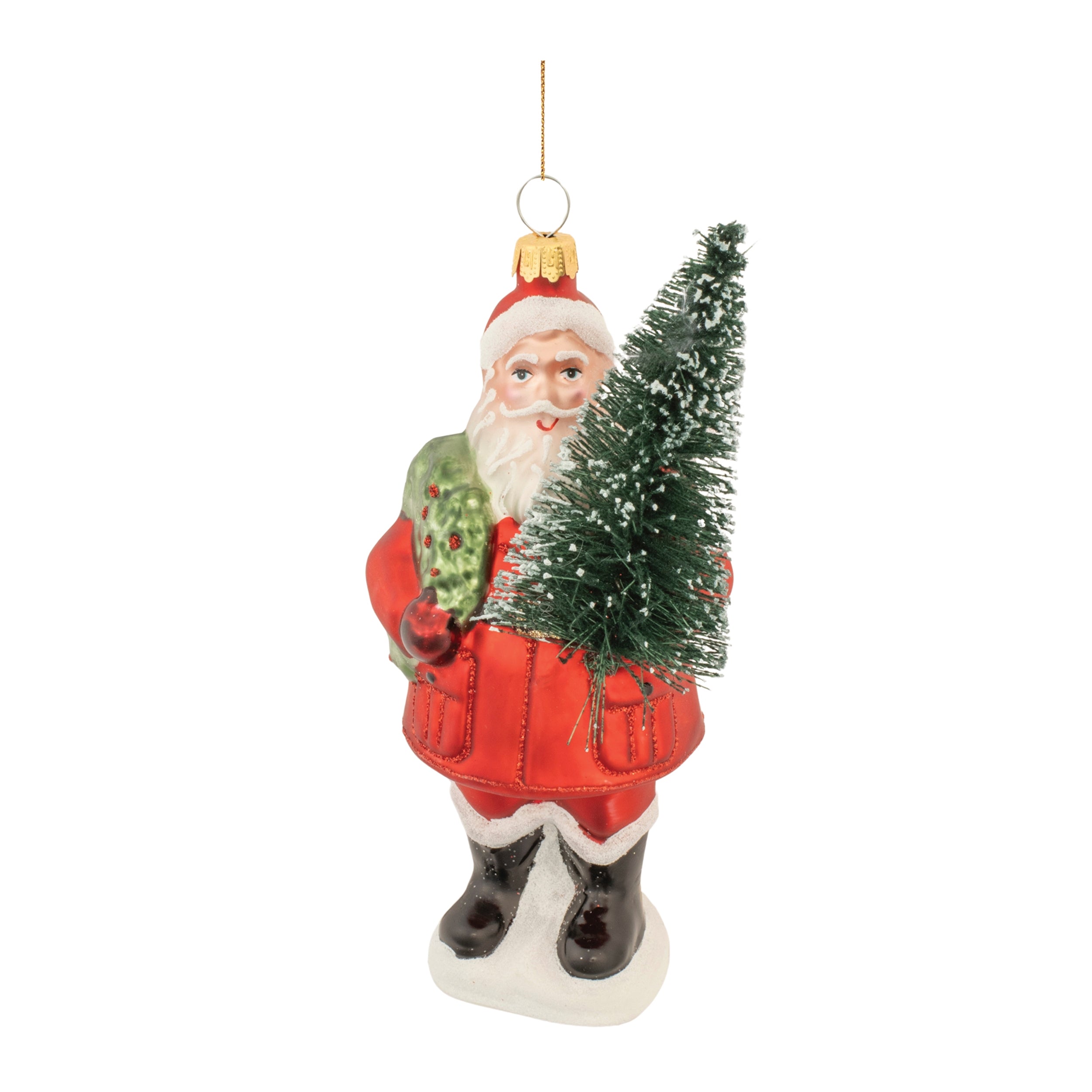 Santa w/Tree Ornament 6.5”H Glass