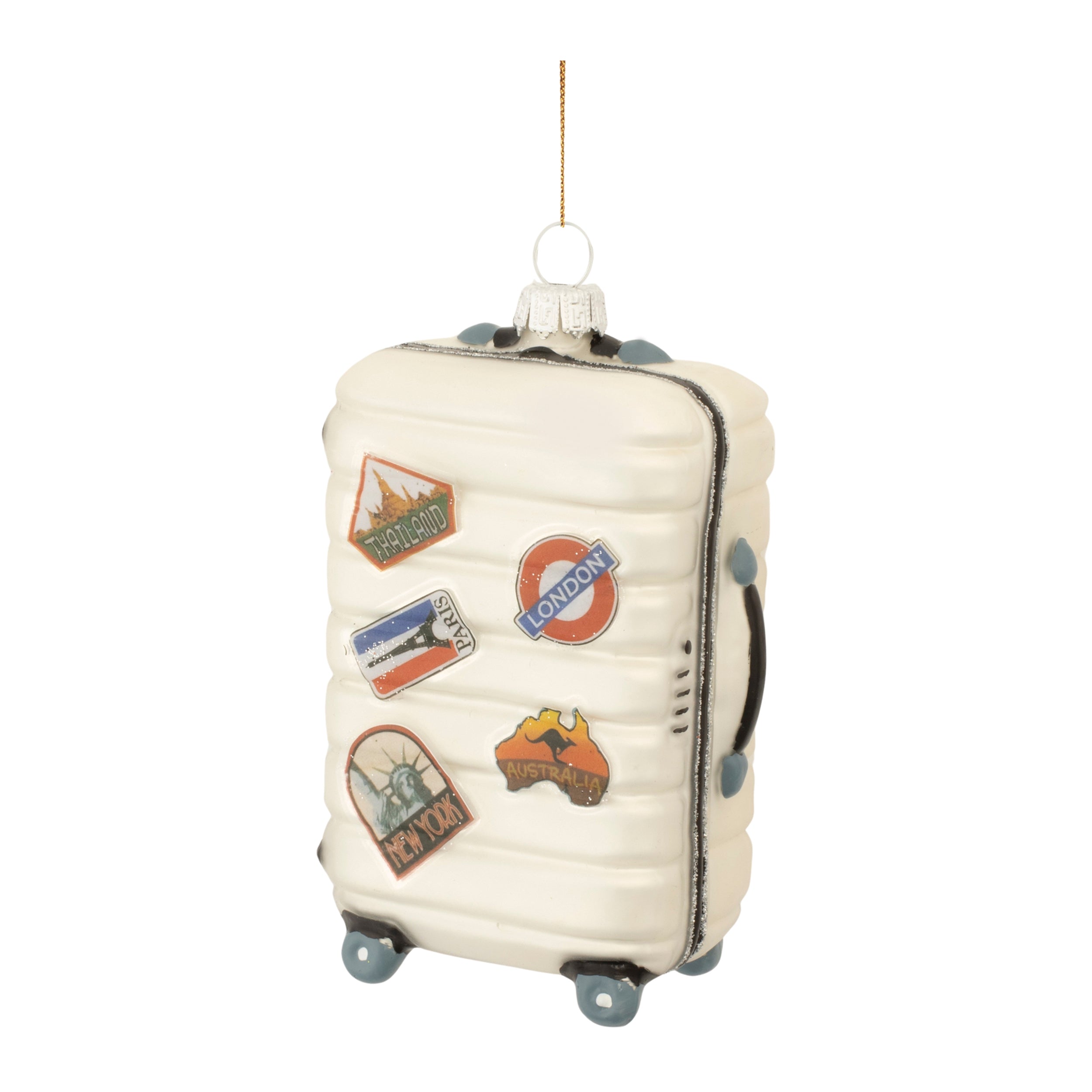 Suitcase Ornament 4.25”H Glass