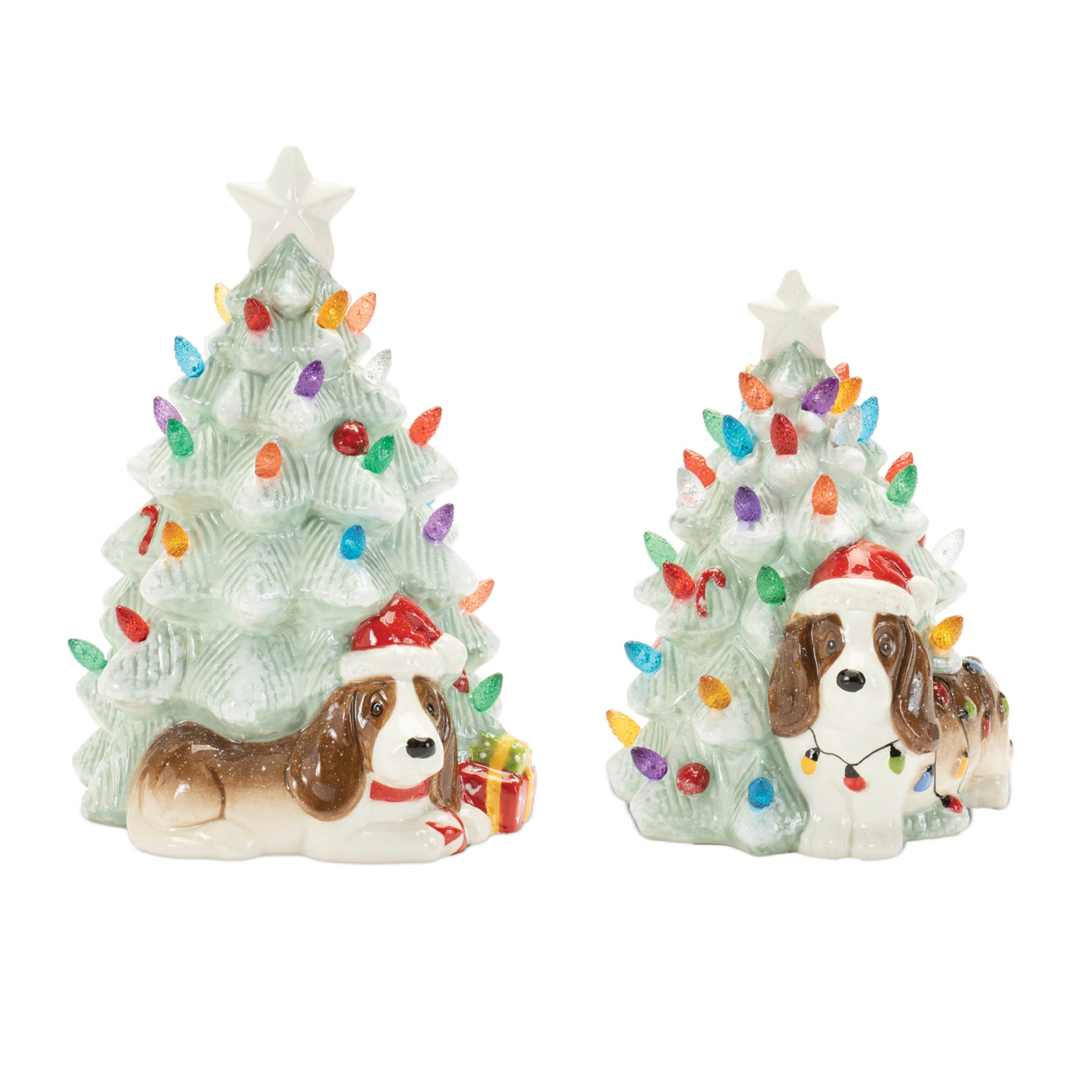 Tree and Dog (Set of 2) 6"H, 8"H Ceramic