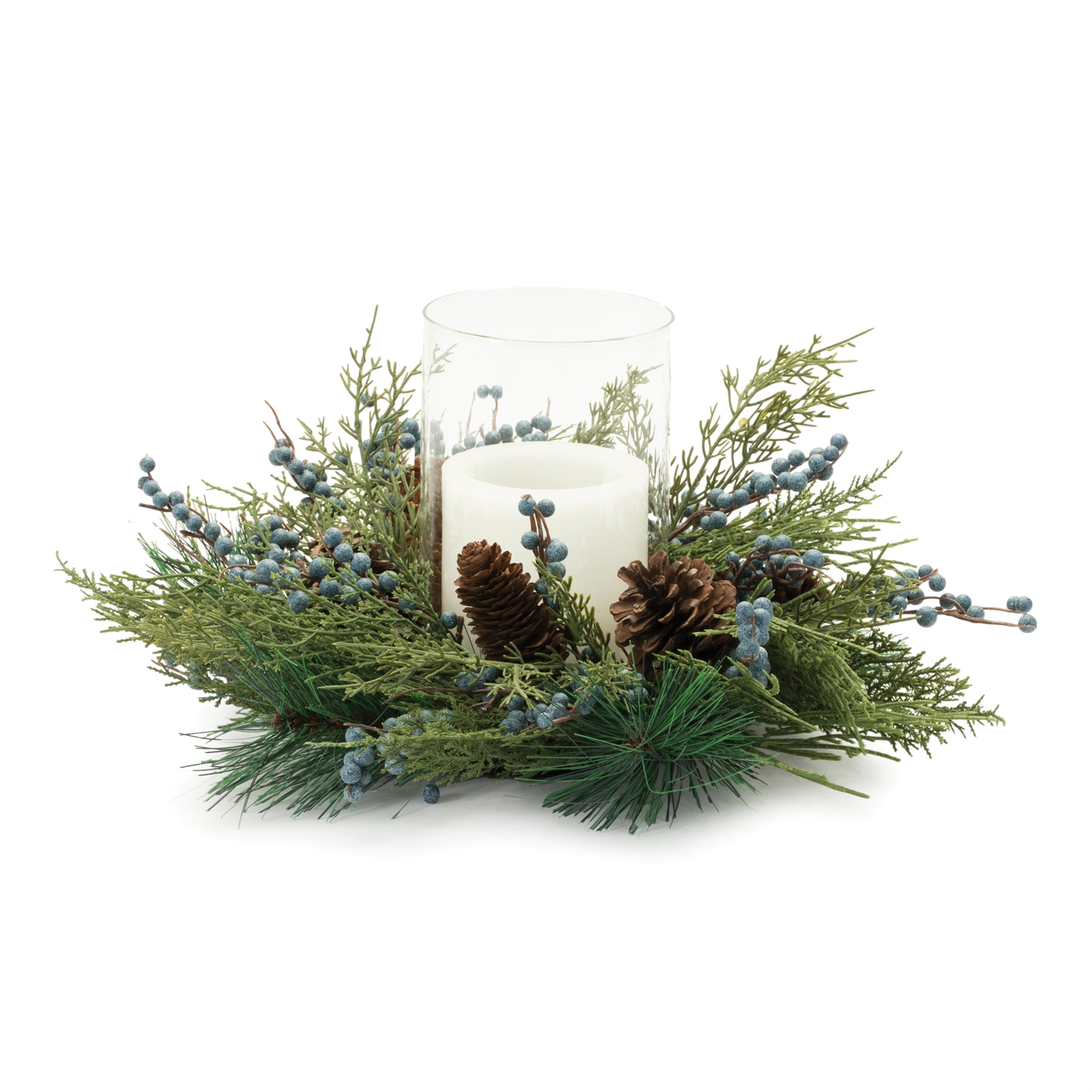 Mixed Pine Candle Holder w/Glass 19"D x 8"H /Glass