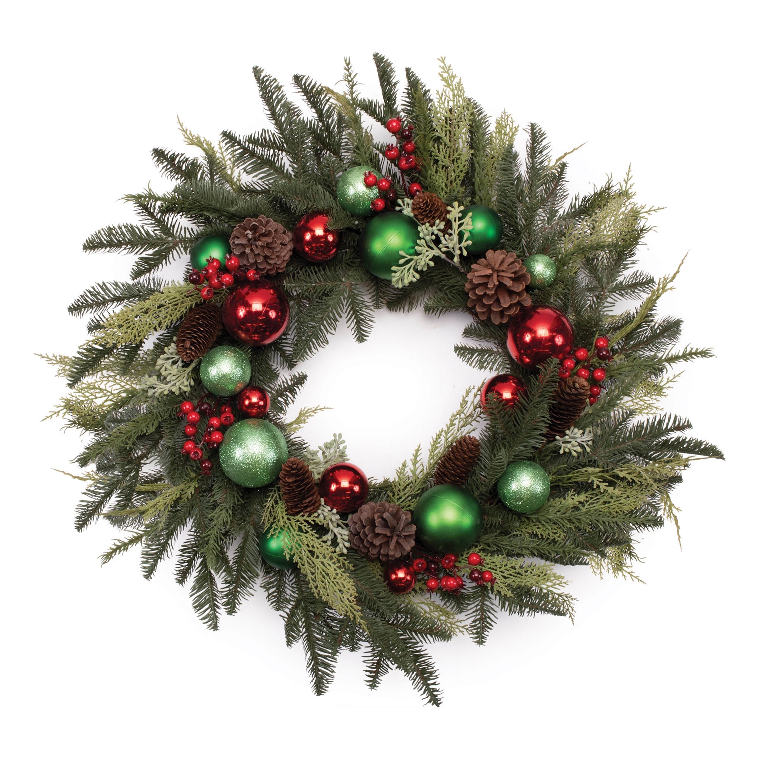 Pine w/Ornament Wreath 28"D Faux Floral Materials