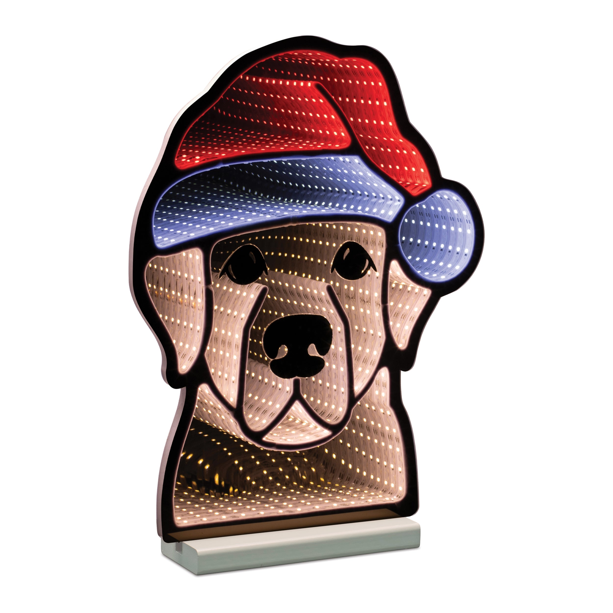 Dog w/Santa Hat Infinity Light 16.5”H Acrylic UL Plug