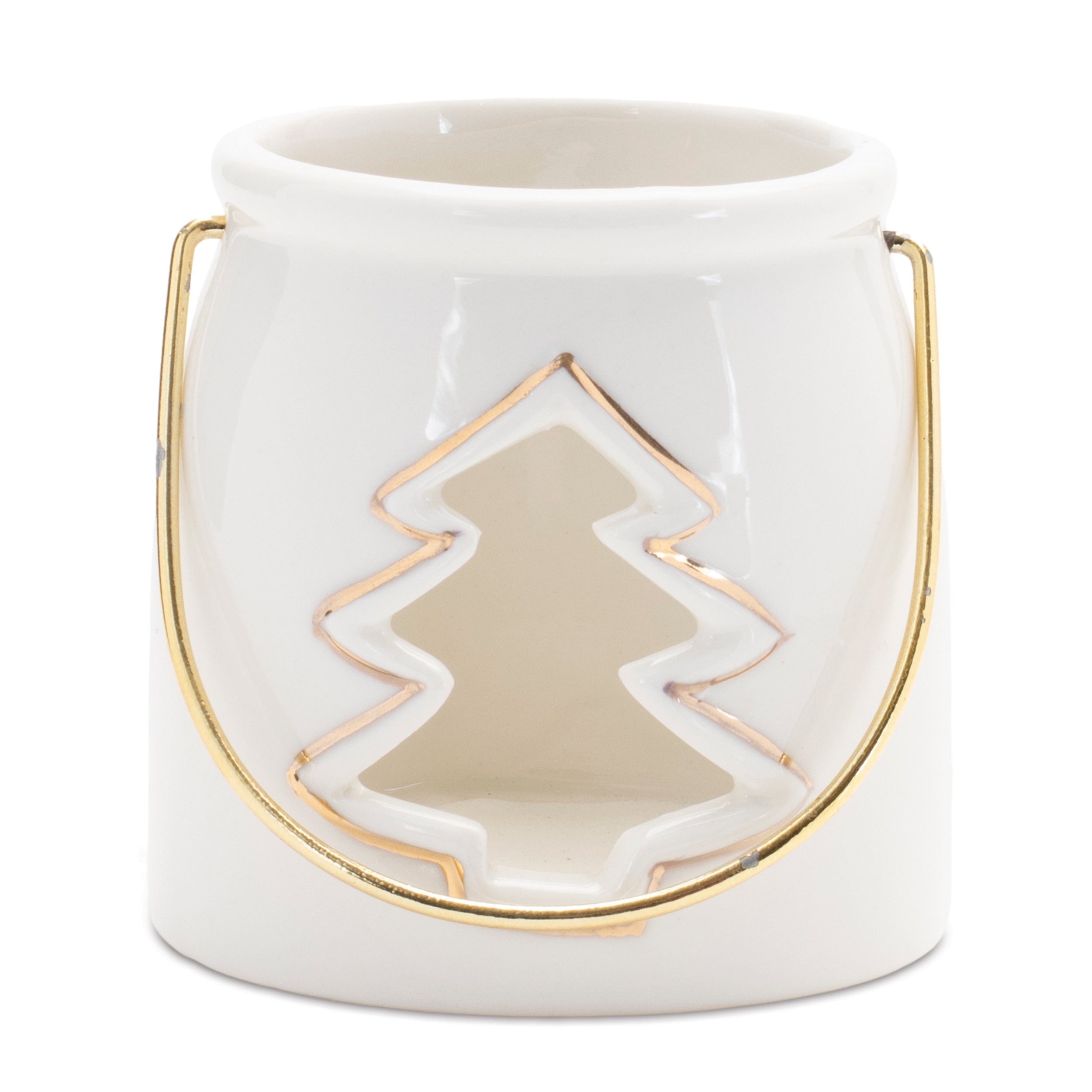 Votive Holder w/ Tree Cut-Out 3”H Porcelain