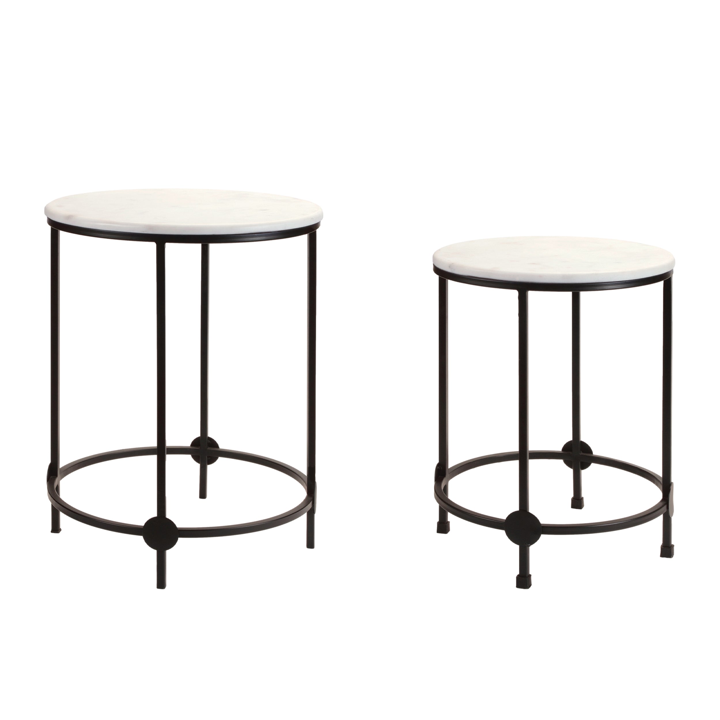 Accent Table (Set of 2) 13.5"D x 19"H, 17"D x 23"H Iron/Marble/Wood