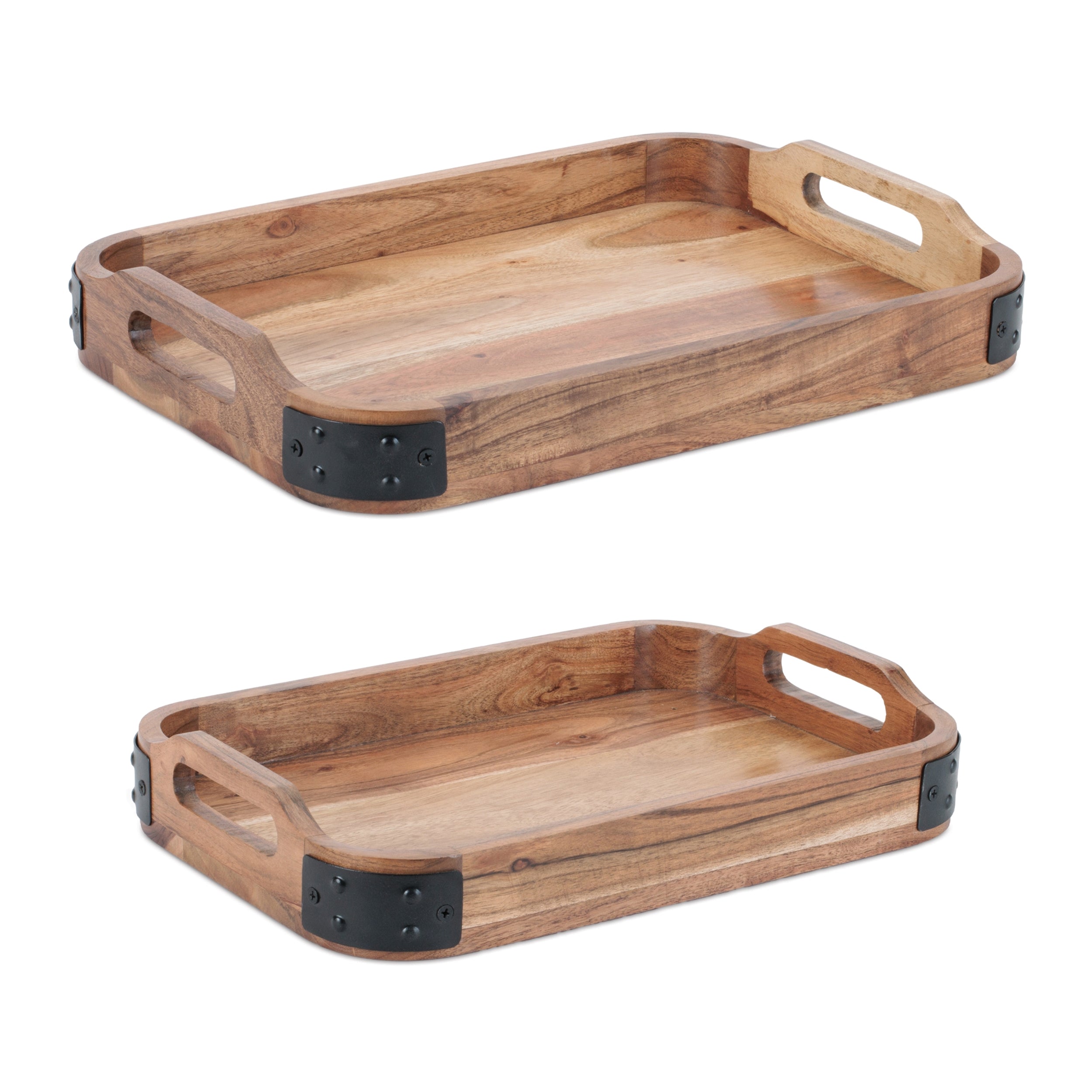 Tray (Set of 2) 15"L x 10"W x 2.5"H, 17"L x 12"W x 2.5"H Wood