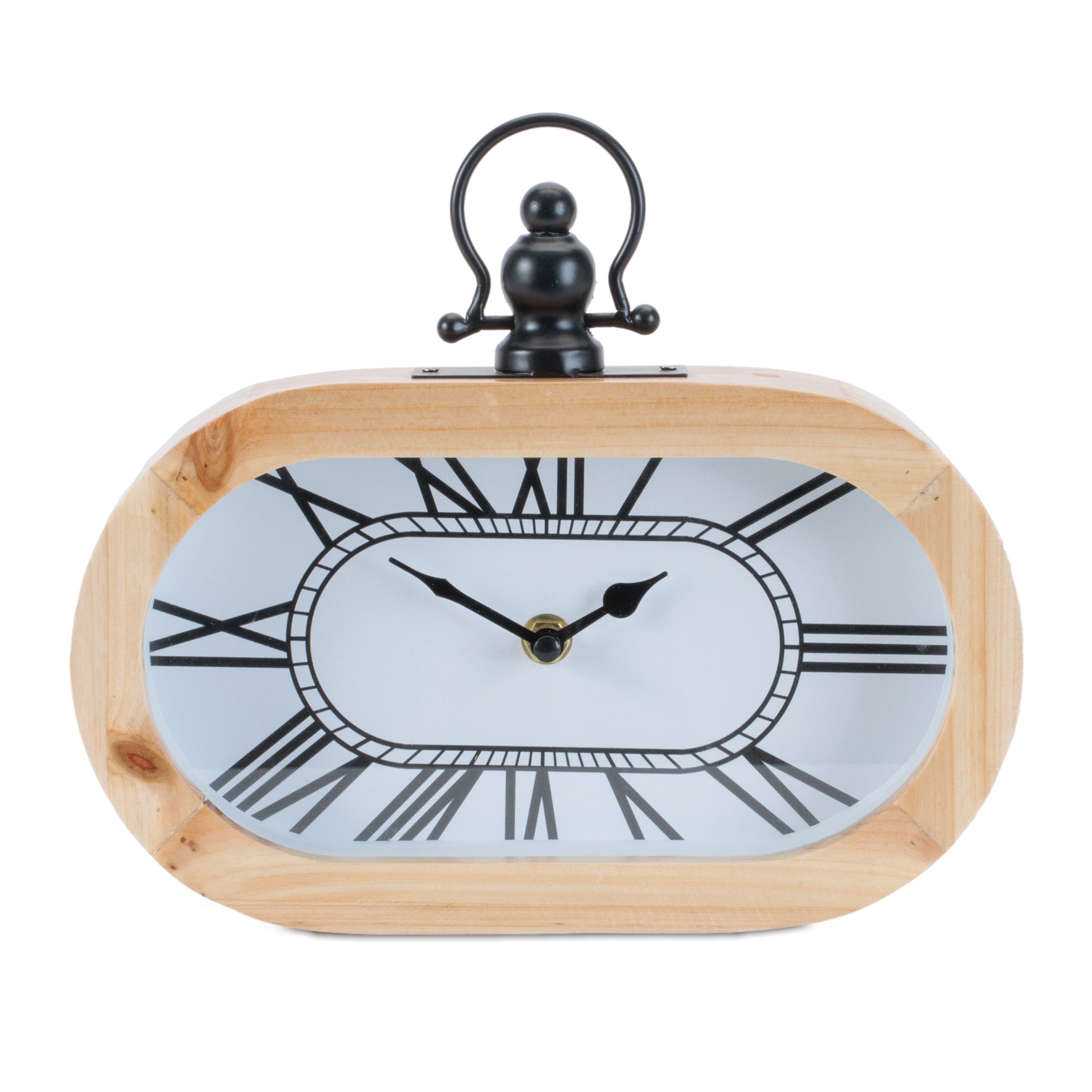 Table Clock 9.5"L x 8.5"H Wood/Wood/Iron 1 AA Battery Not Included