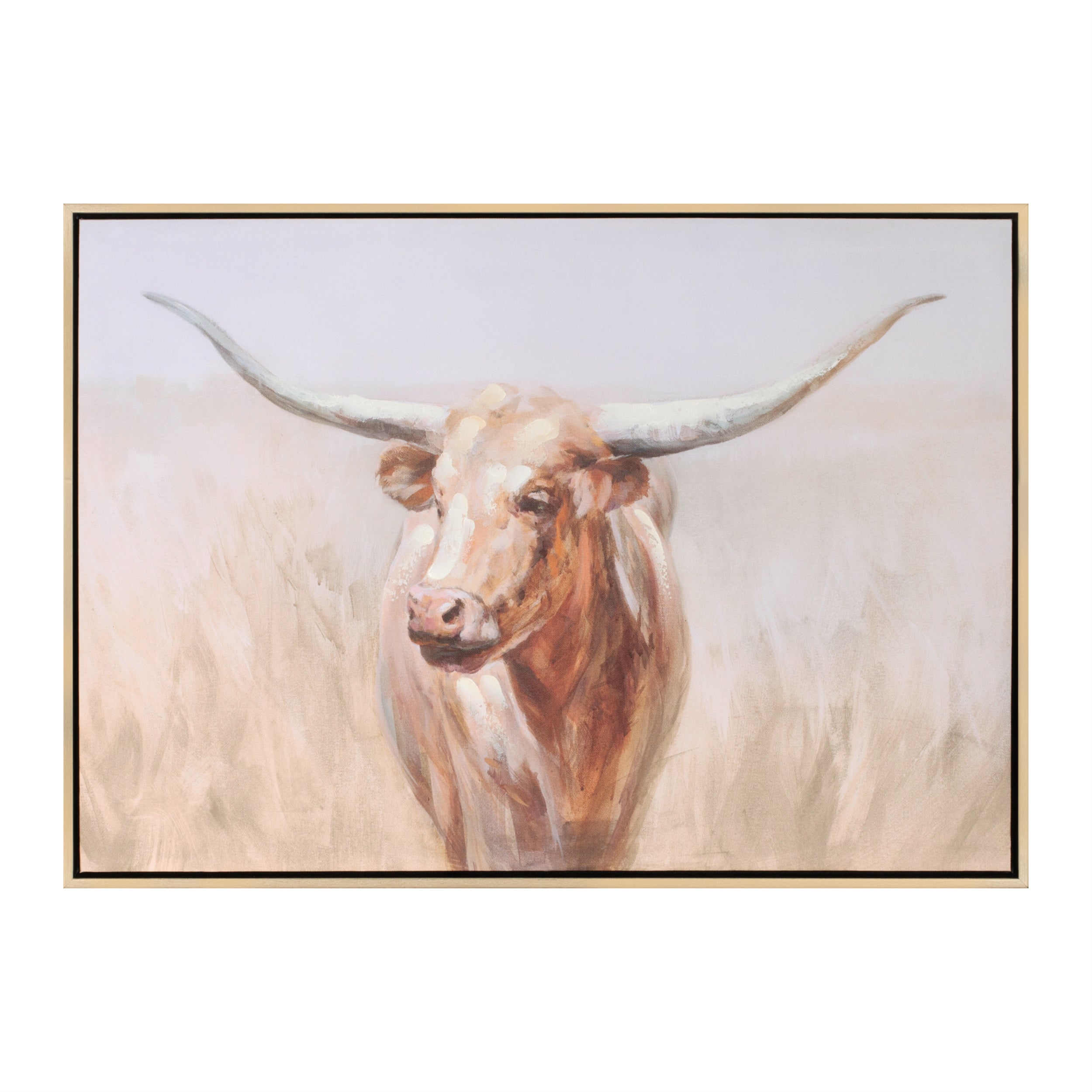Framed Long Horn Cattle 28"L x 20"H /Wood