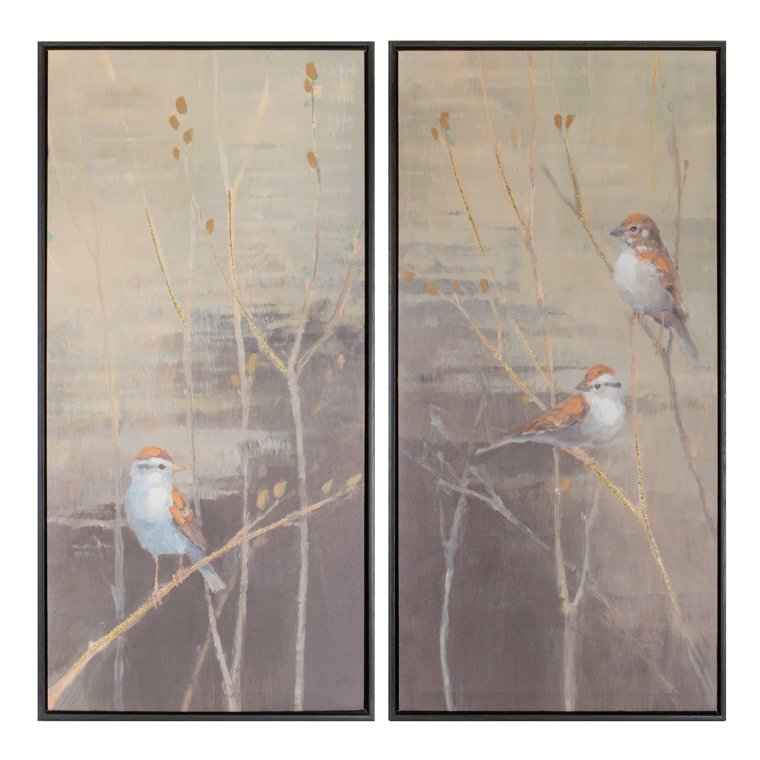 Framed Bird and Pussy Willow Print (2 Asst) 15.5"L x 32"H /Wood