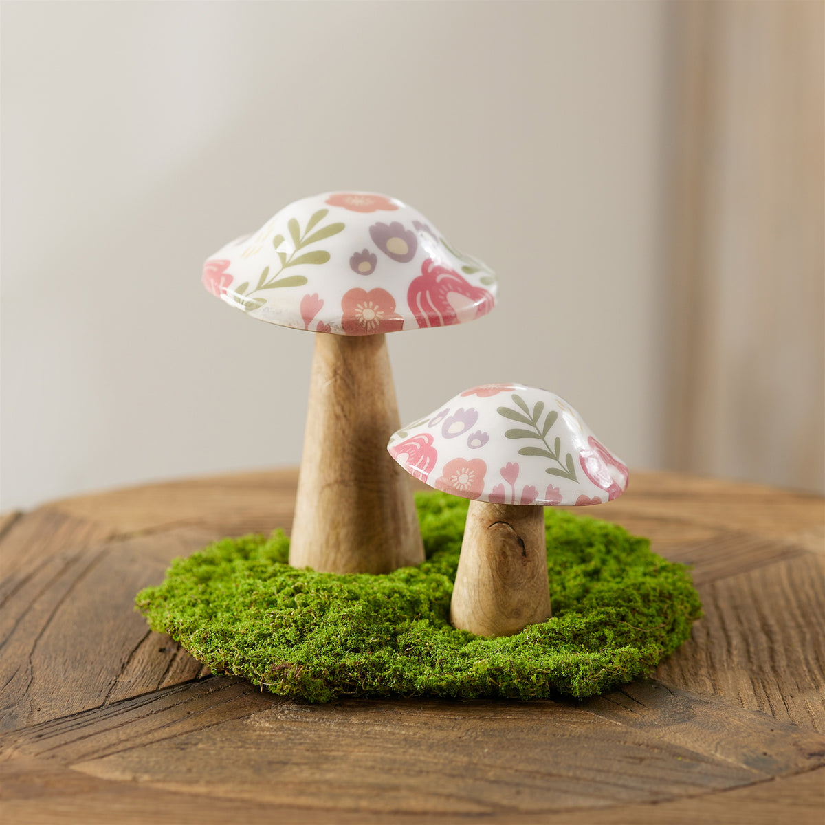 Wood Floral Patterned Mushroom (S/2)