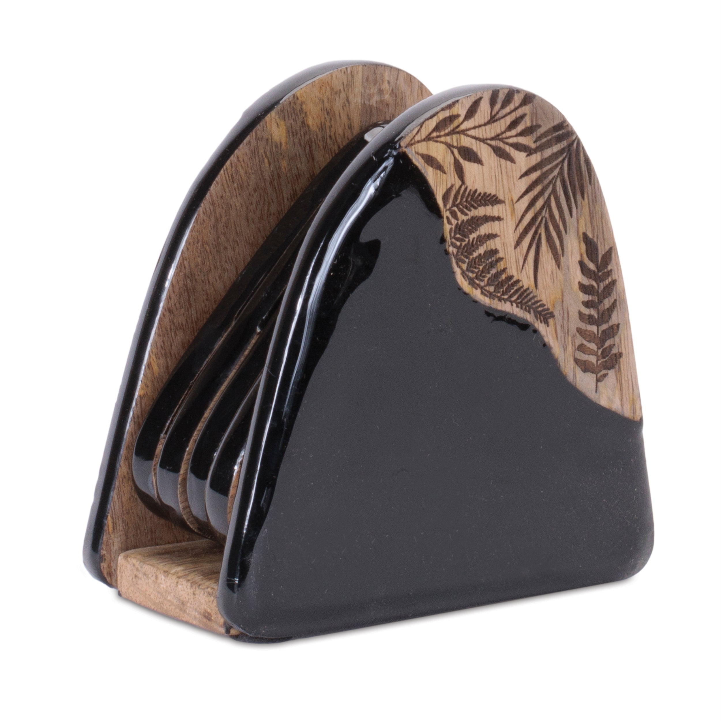 Coaster w/Holder (Set of 5)5”H Wood