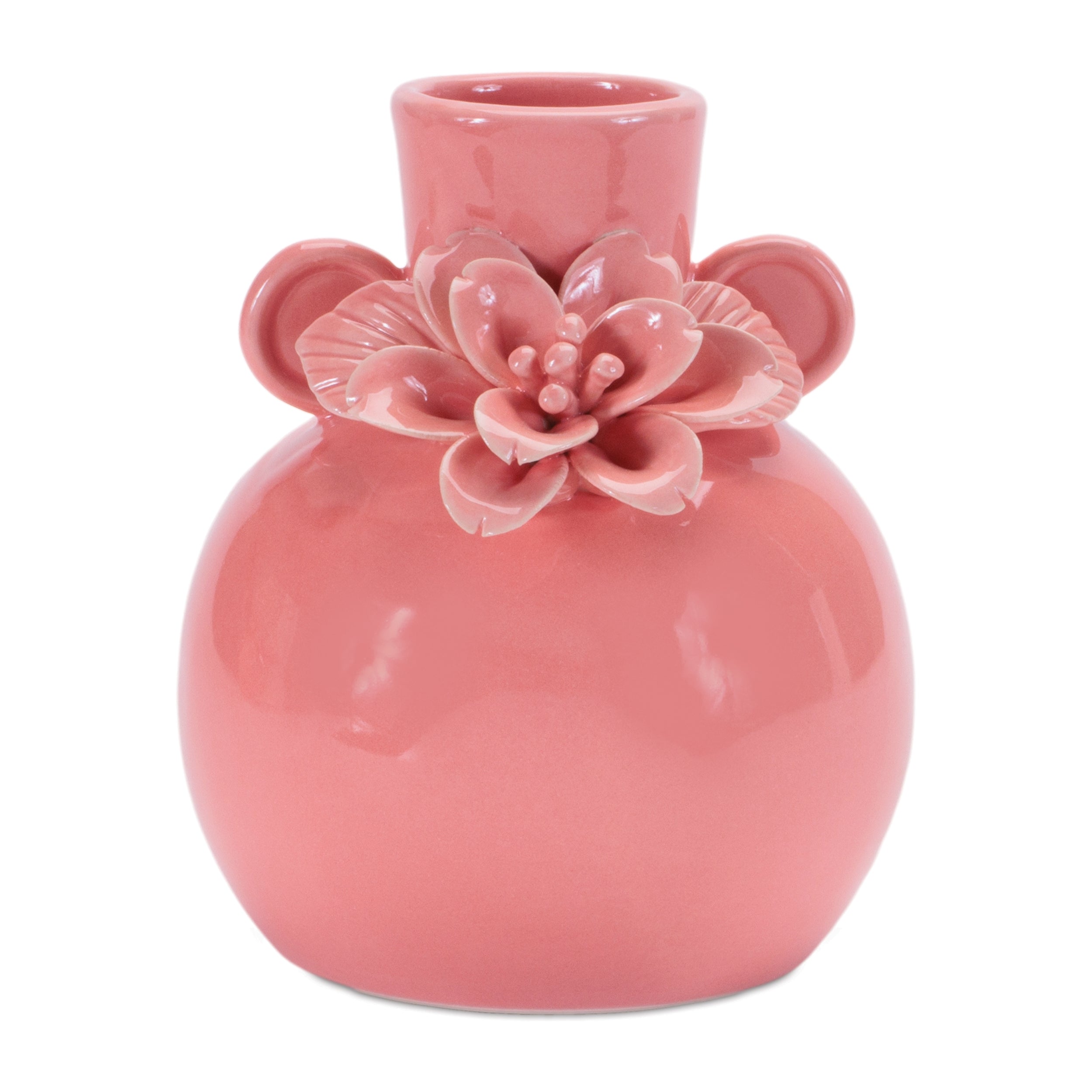 Vase w/Floral 5.75”H Stoneware