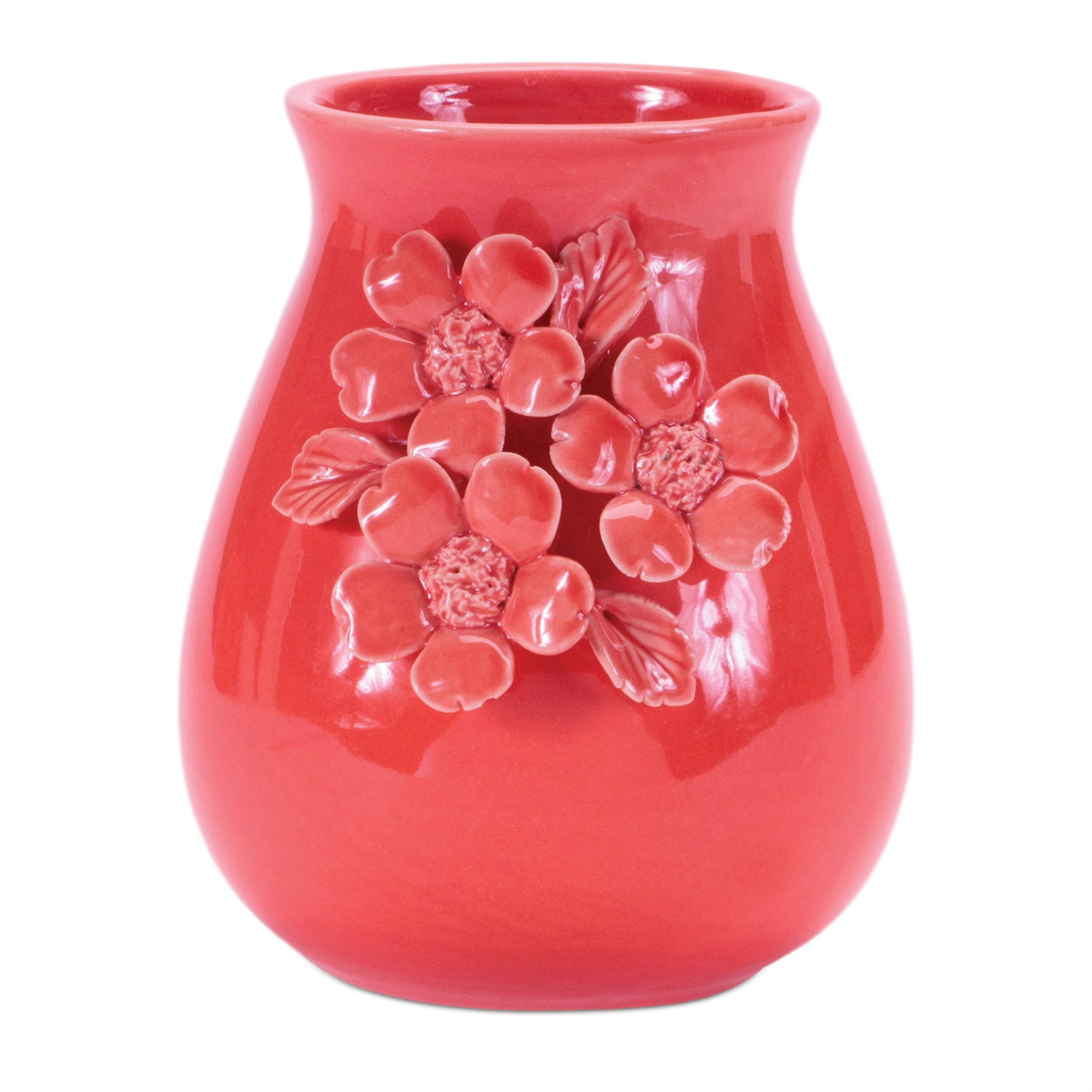 Vase w/Floral 6.5”H Stoneware