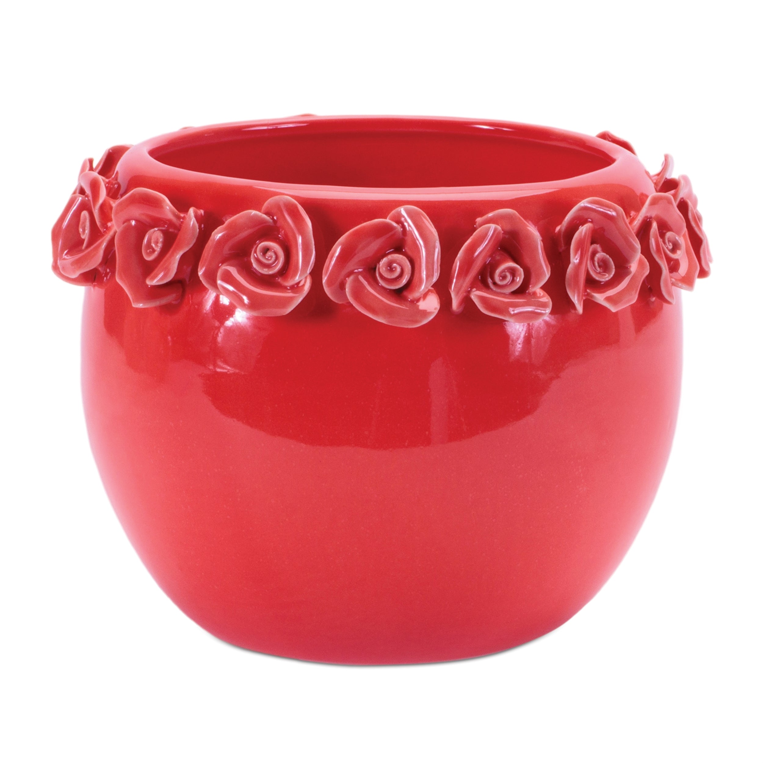 Container w/Floral 6.5"D x 5.25"H Stoneware