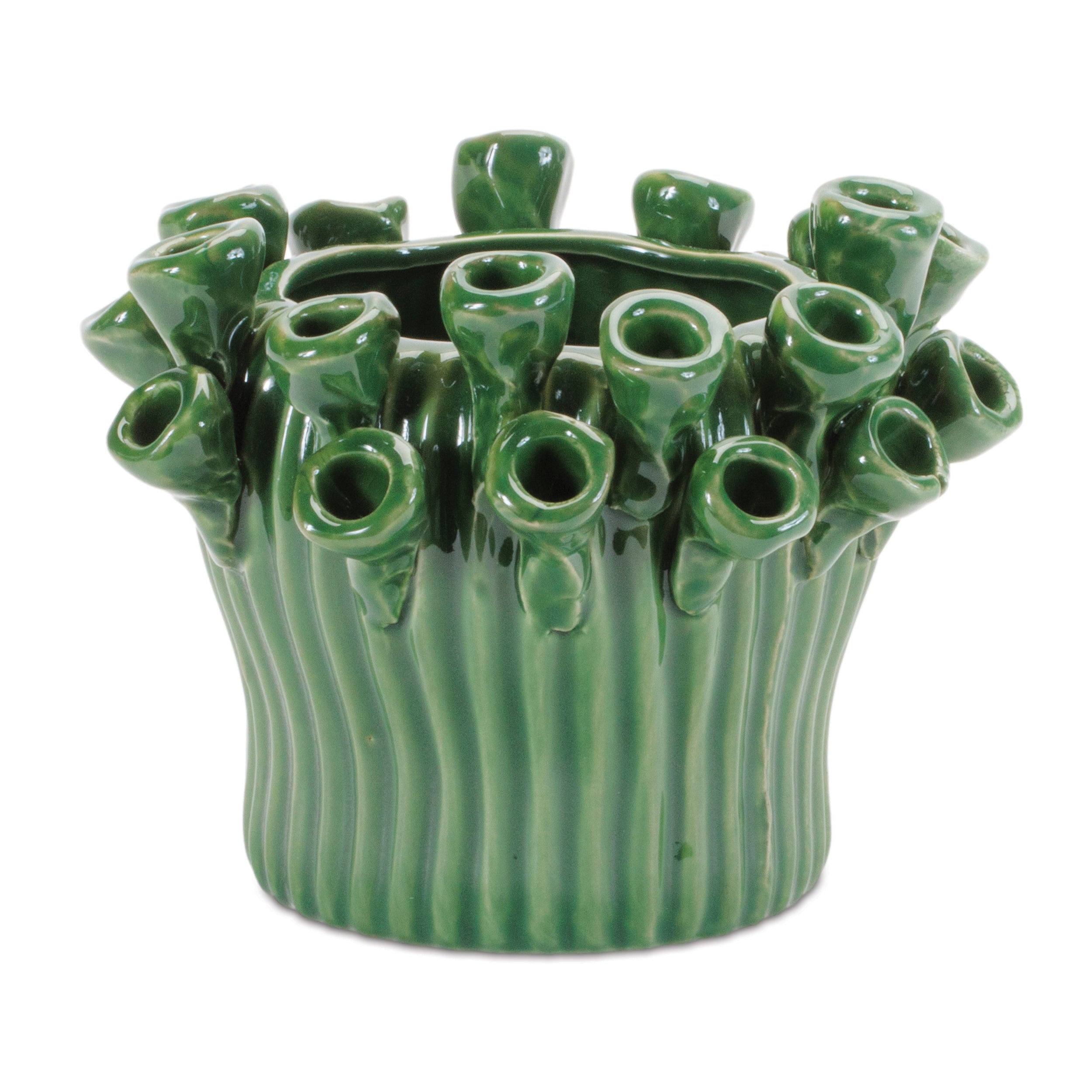Container w/Floral 5.5"D x 5"H Stoneware