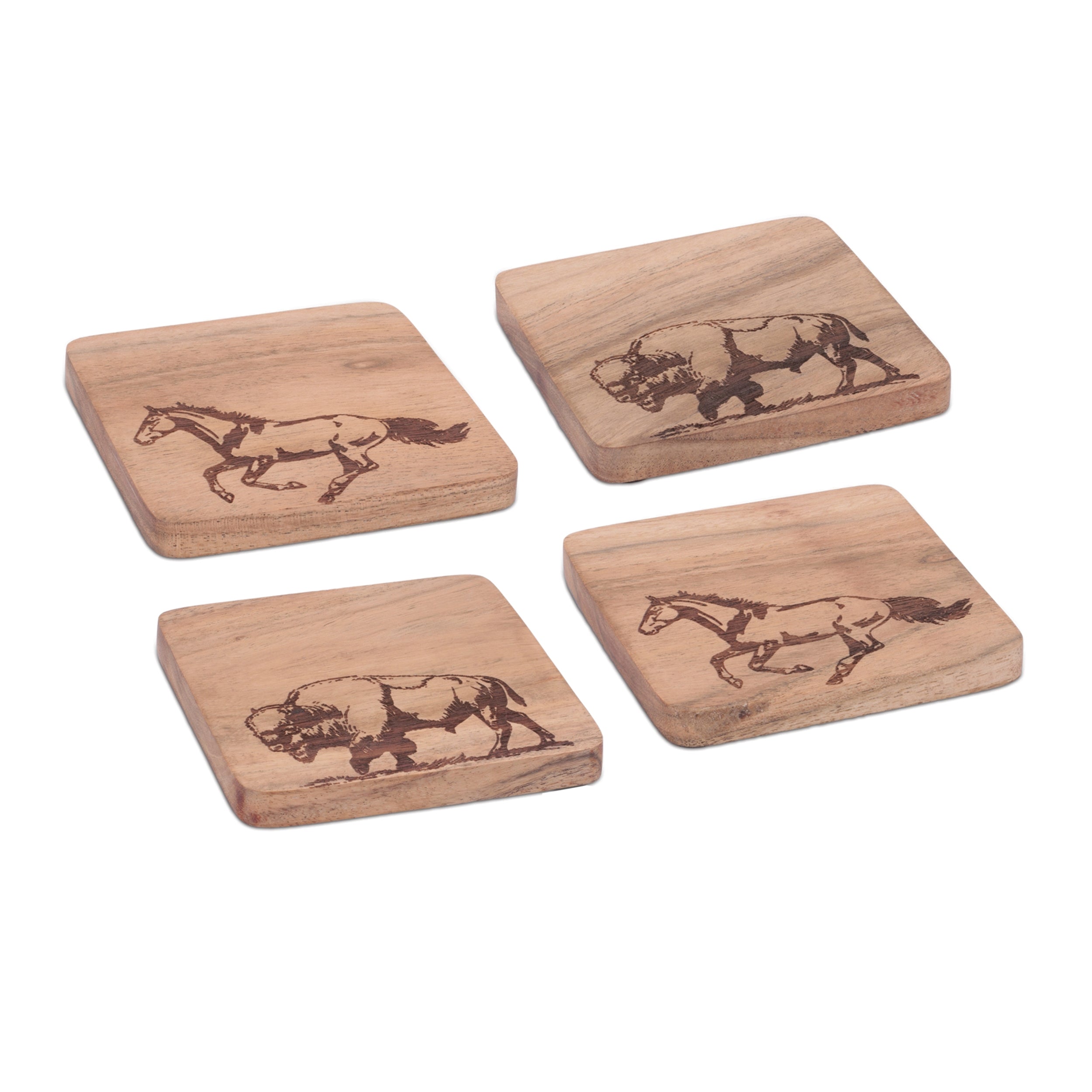 Coaster (Set of 4) 4”SQ Wood