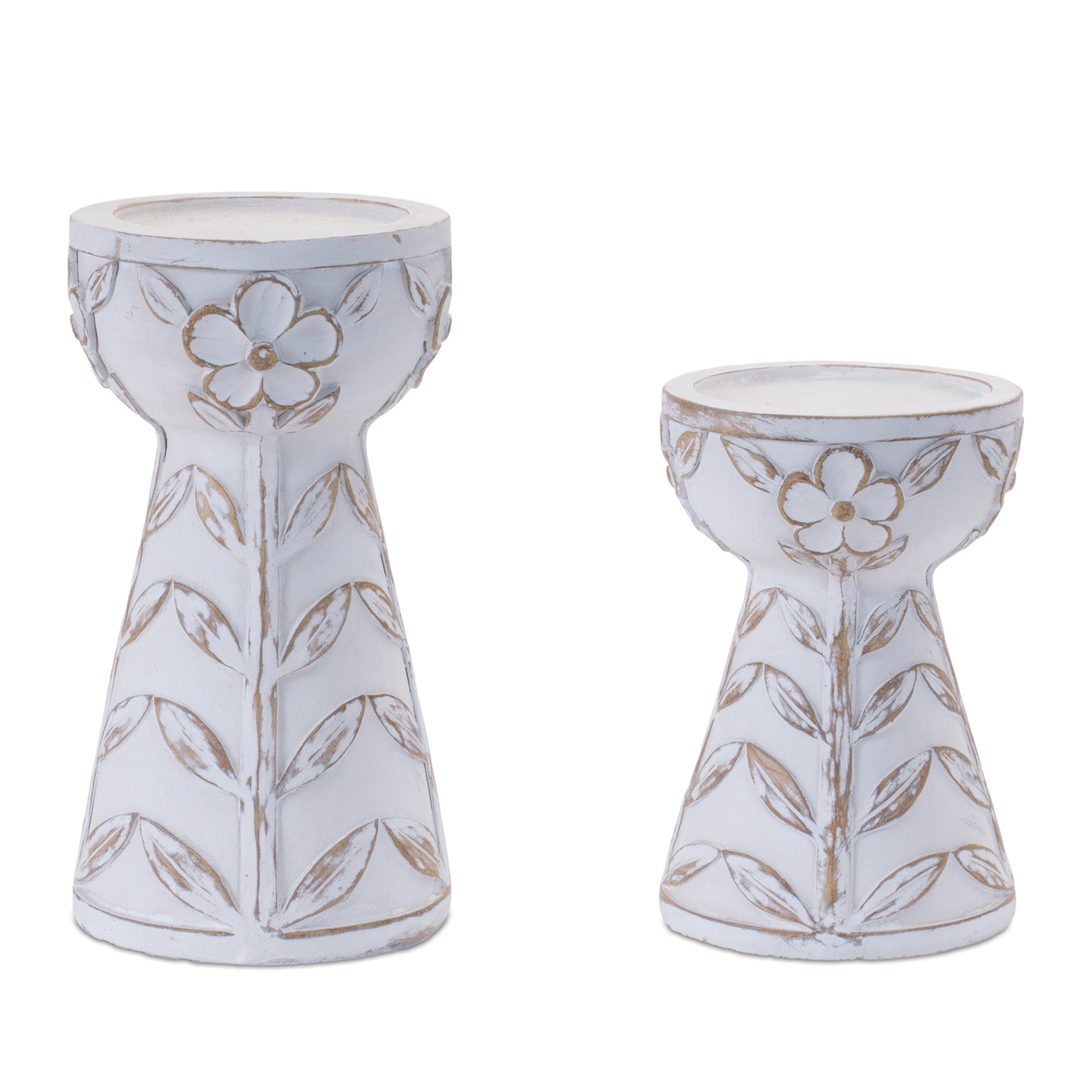 Candle Holder (Set of 2) 4"D x 6"H, 4.25"D x 8"H Resin