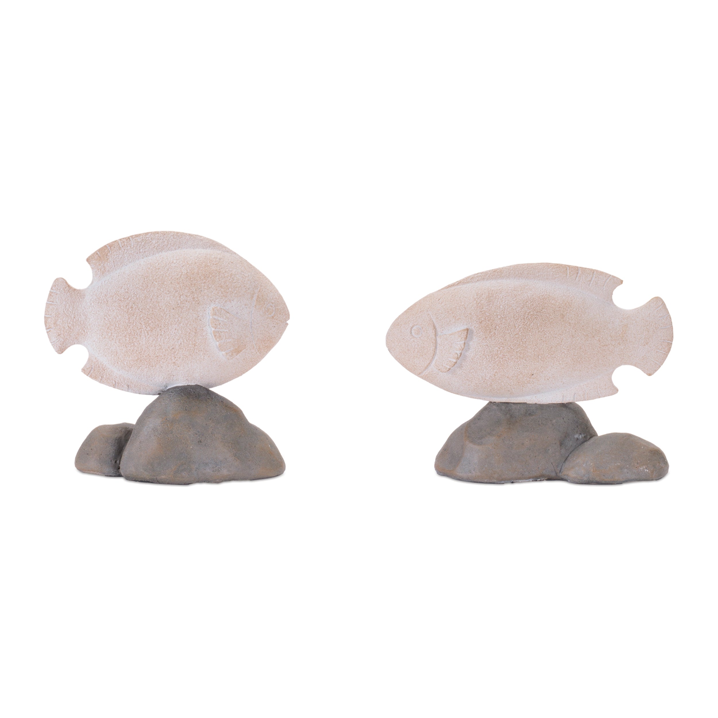Fish on Rock (Set of 2) 5.75"L x 5.5"H, 6.5"L x 5.75"H Resin