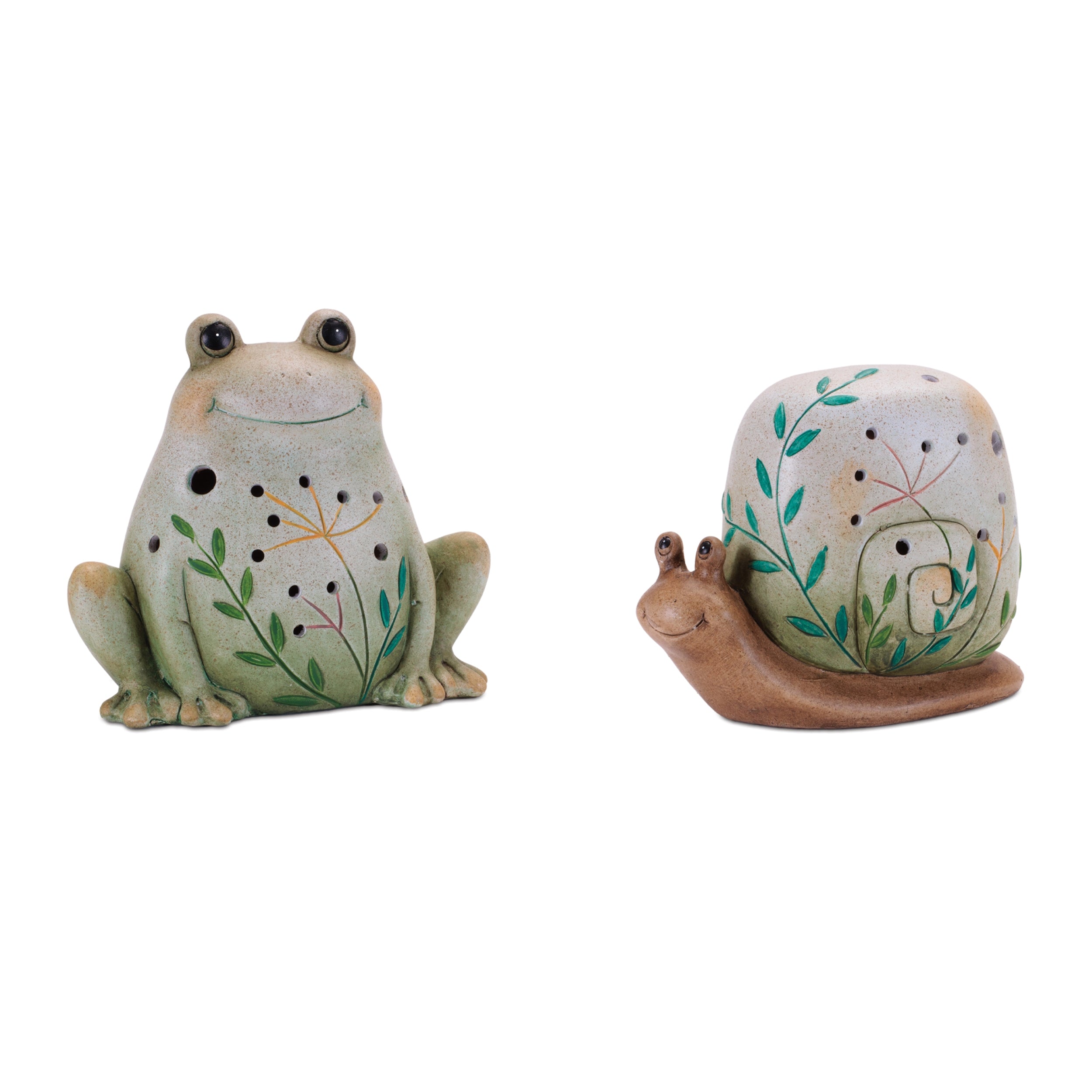 Frog and Snail (2 Asst) 6"H, 6.75"H Terra Cotta