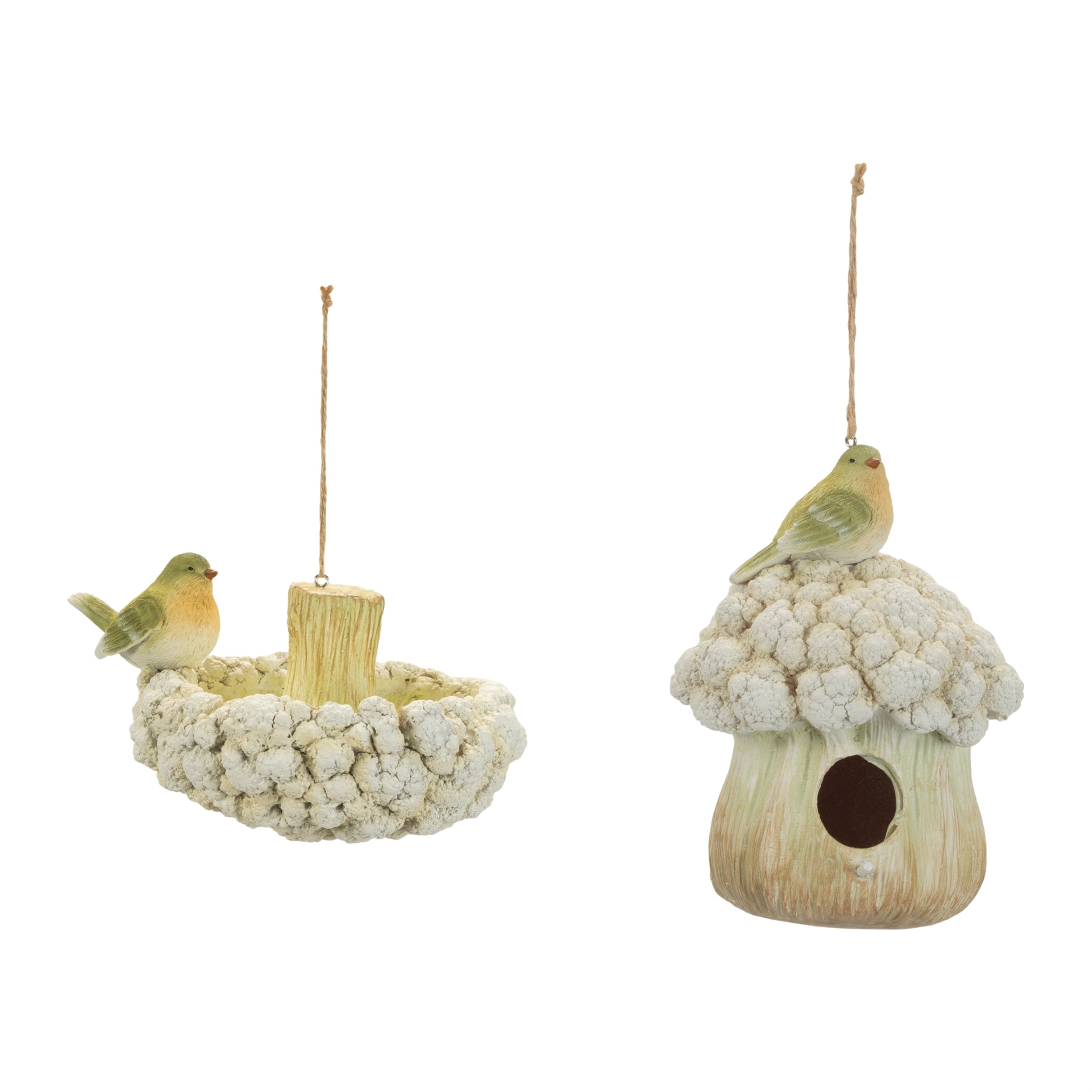 Bird House and Bird Bath Ornament (2 Asst) 4"H, 7.25"H Resin