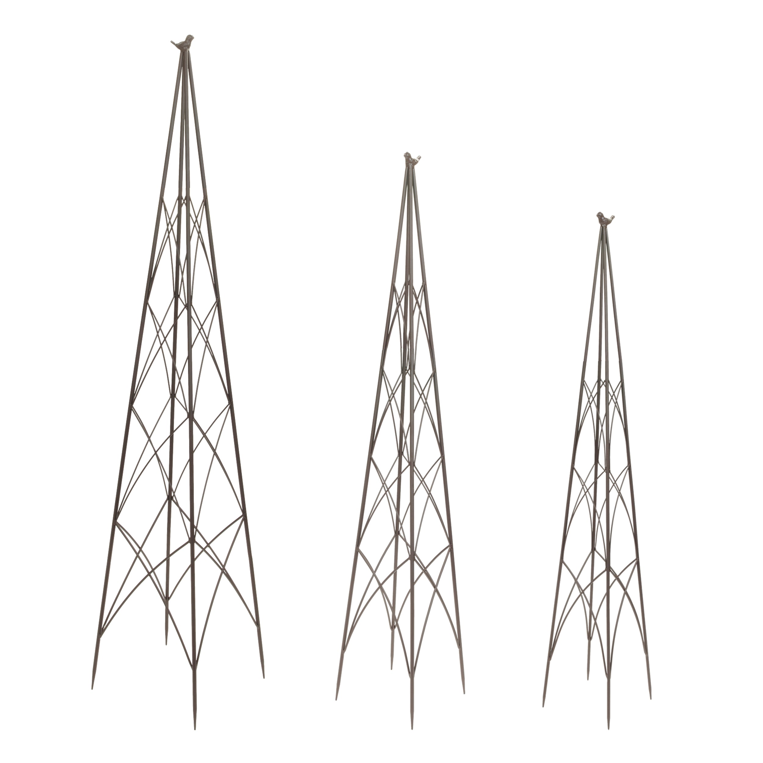 Trellis w/Bird (Set of 3) 52"H, 59.5"H, 66"H Iron
