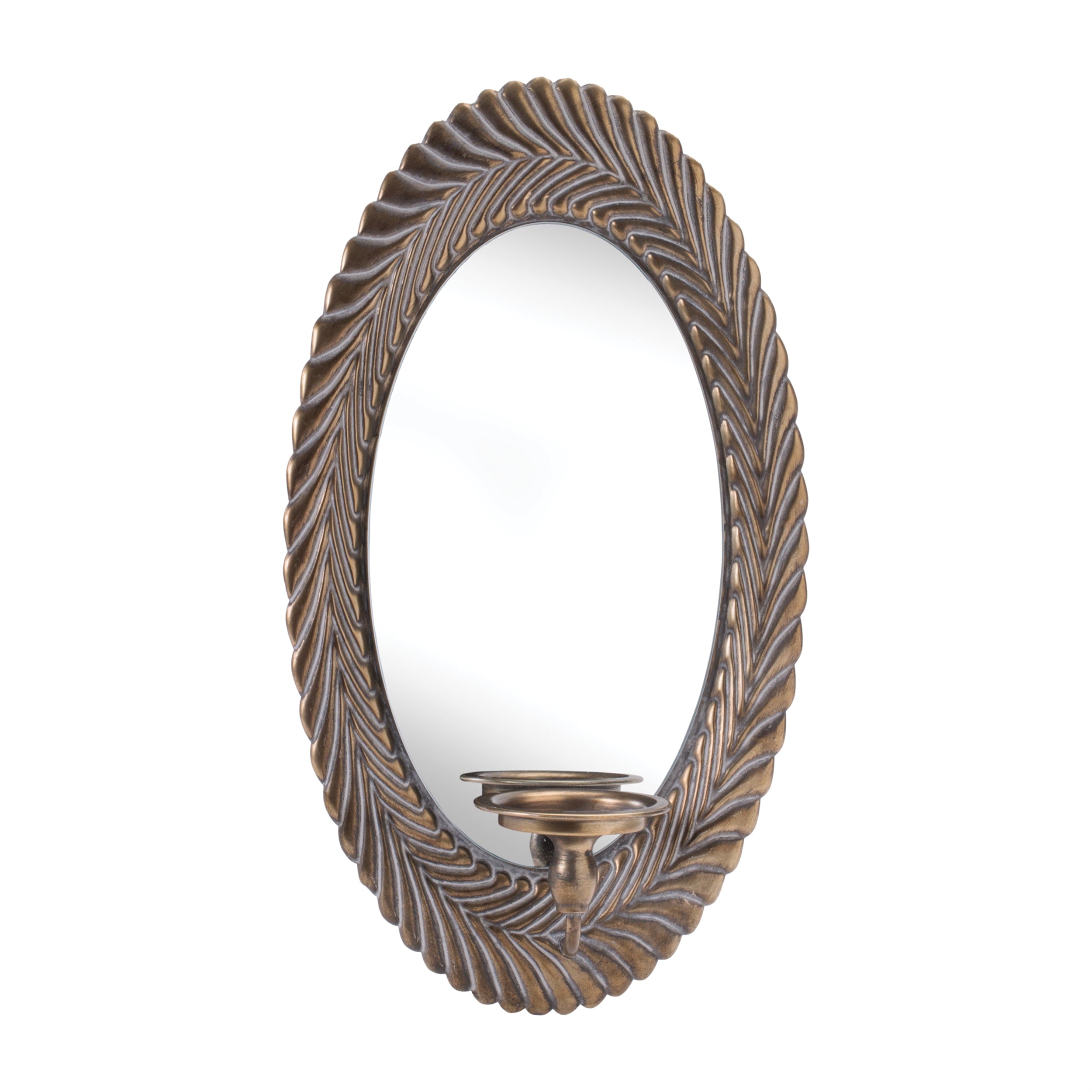 Wall Mirror w/Sconce 21.5”H Metal/Glass