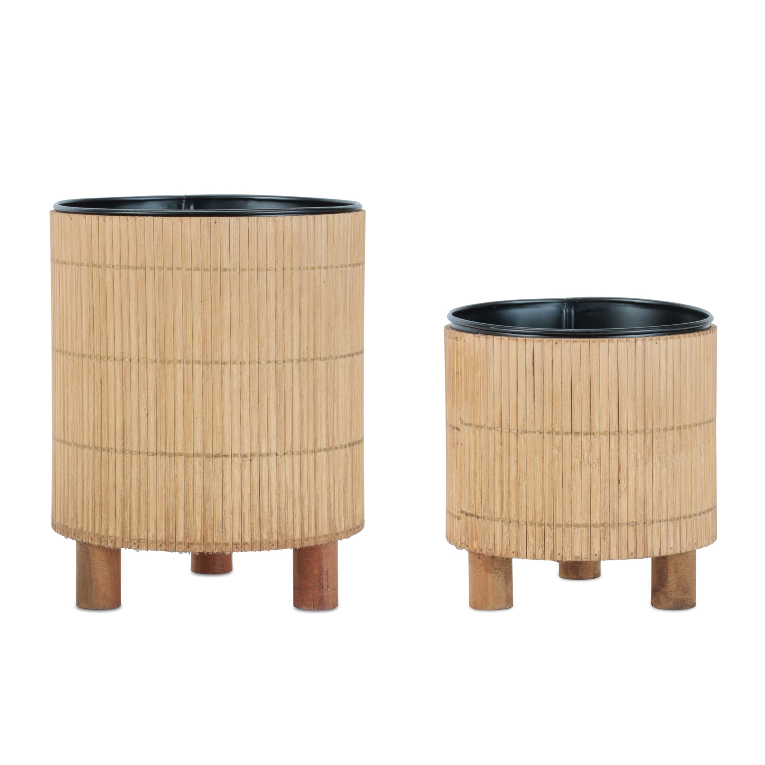 Planter (Set of 2) 5.5"D x 6"H, 6.5"D x 8.5"H Bamboo/Iron