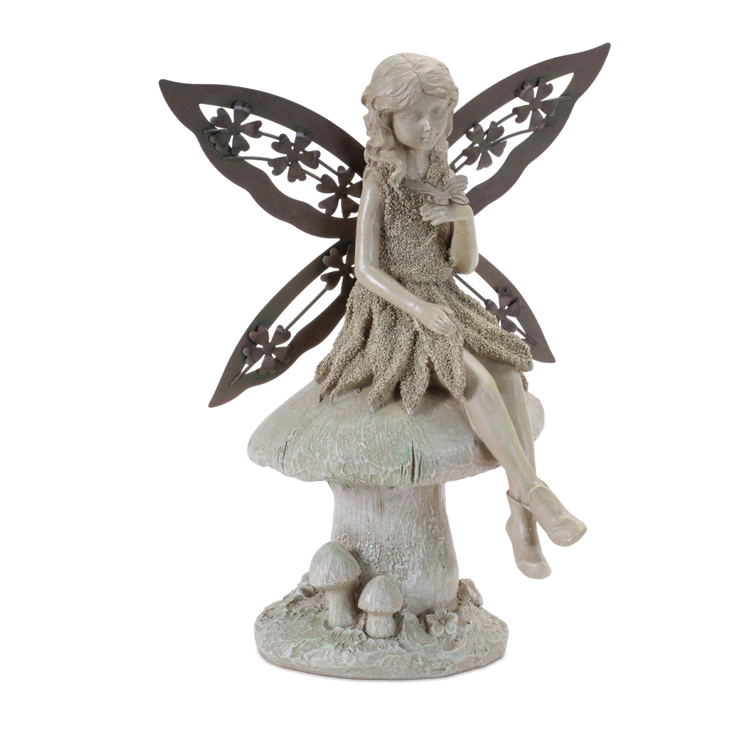 Angel on Mushroom 10.5"H Resin/Metal