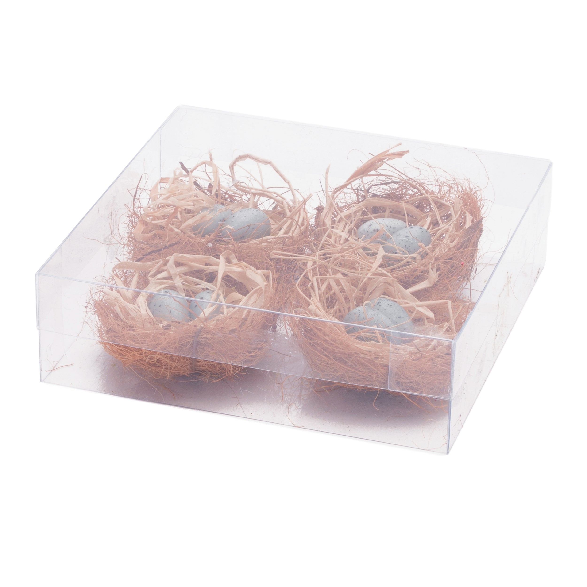 Mini Nest w/Eggs (Box of 4) 2.25"D x 1.25"H Twig/Raffia