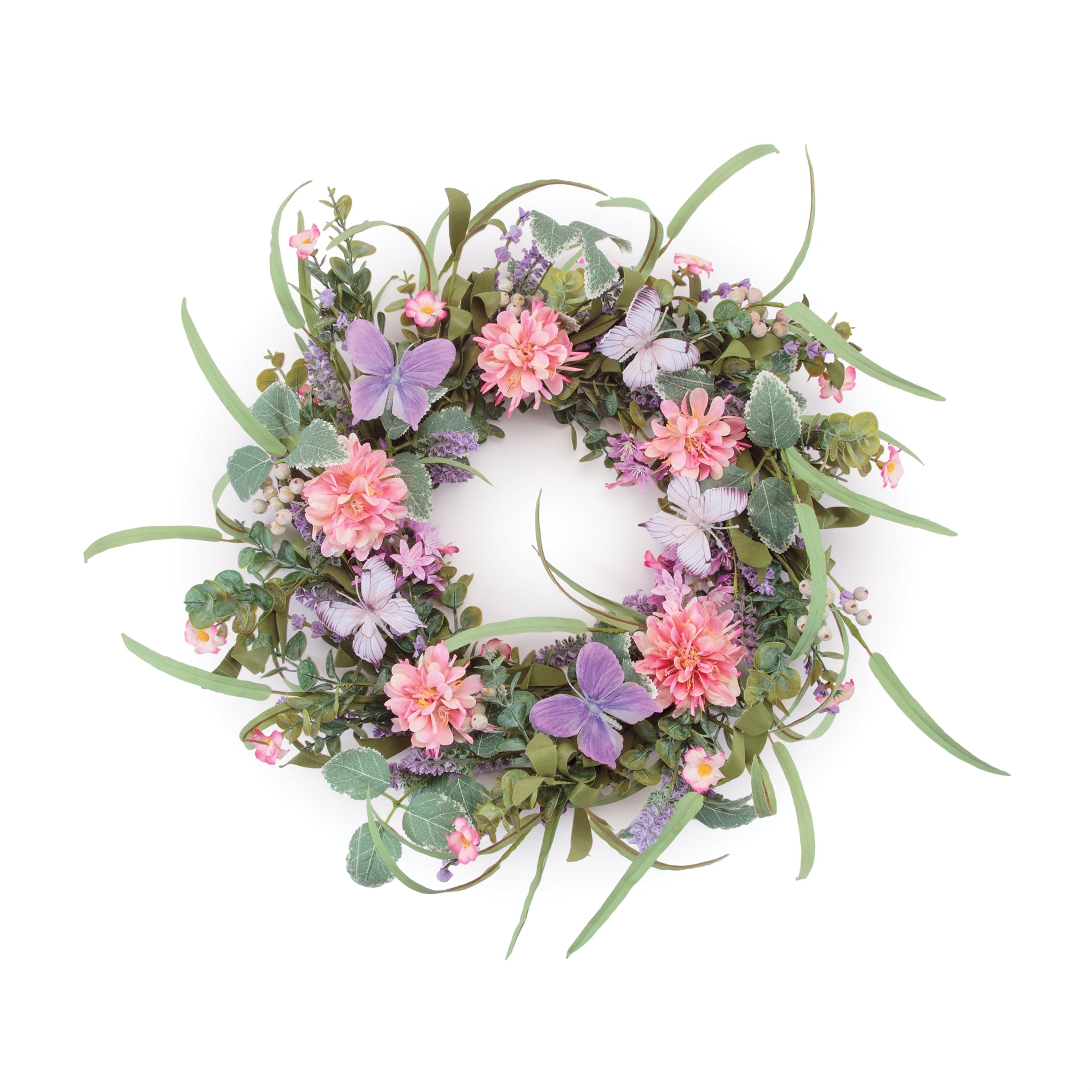 Mixed Floral Wreath w/Butterflies 23”D Polyester